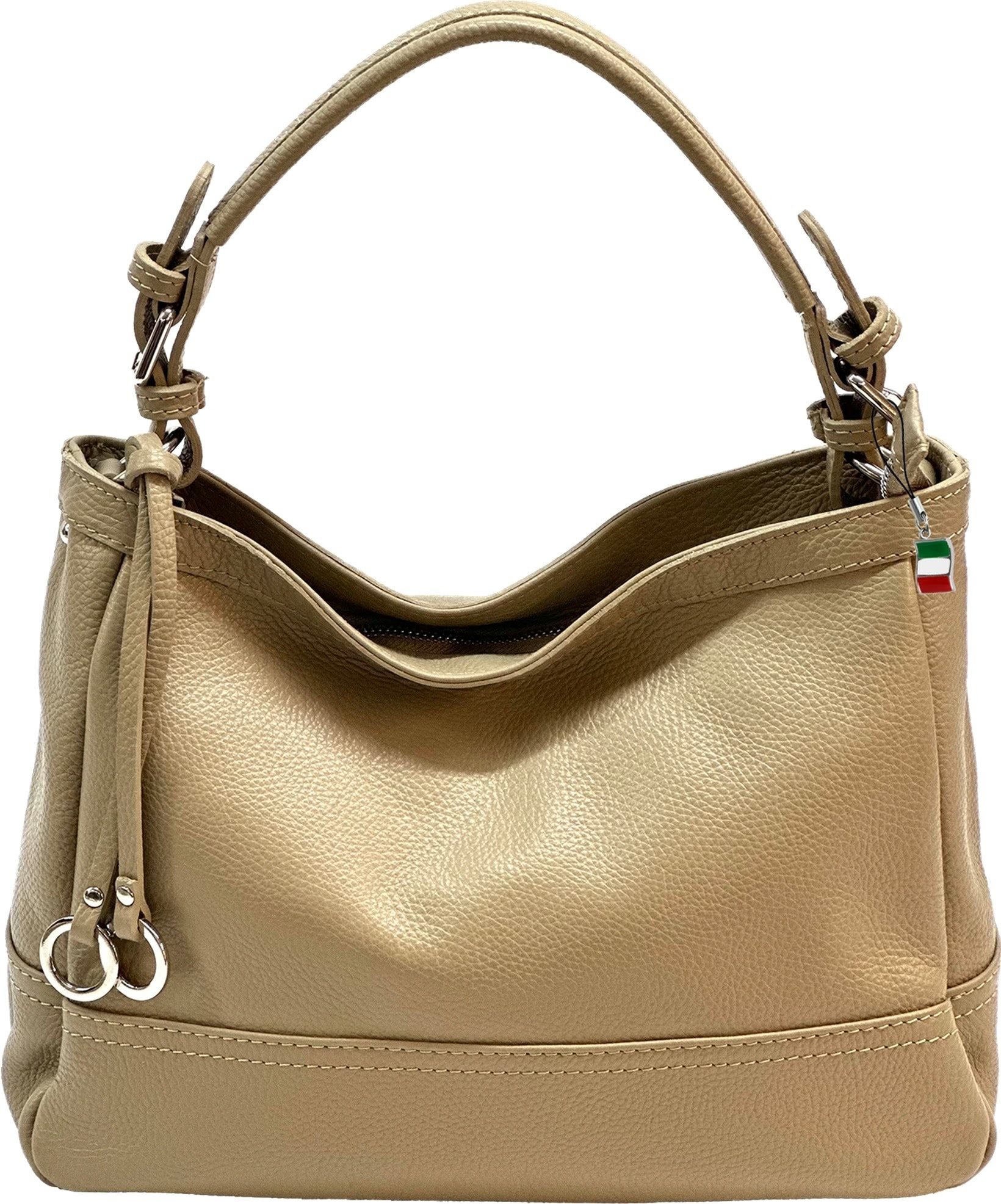 FLORENCE Schultertasche Florence Damen Schultertasche Hobo Bag (Schultertasche), Damen Schultertasche Leder, dunkelbeige, taupe ca. 38cm