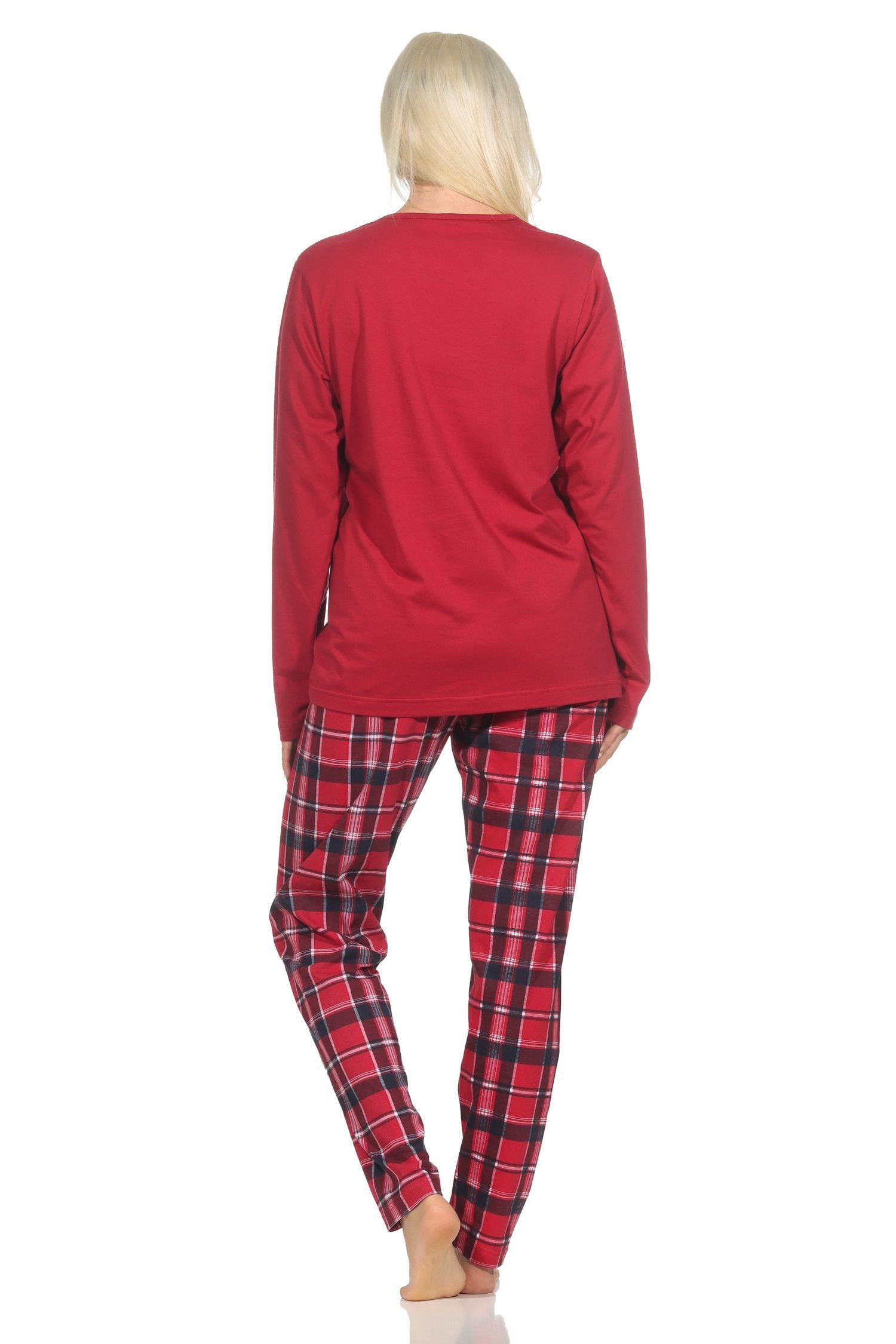 Normann Pyjama Damen Weihnachts Schlafanzug Pyjama mit lustigen Renntier Motiv – Bild 4 von 5