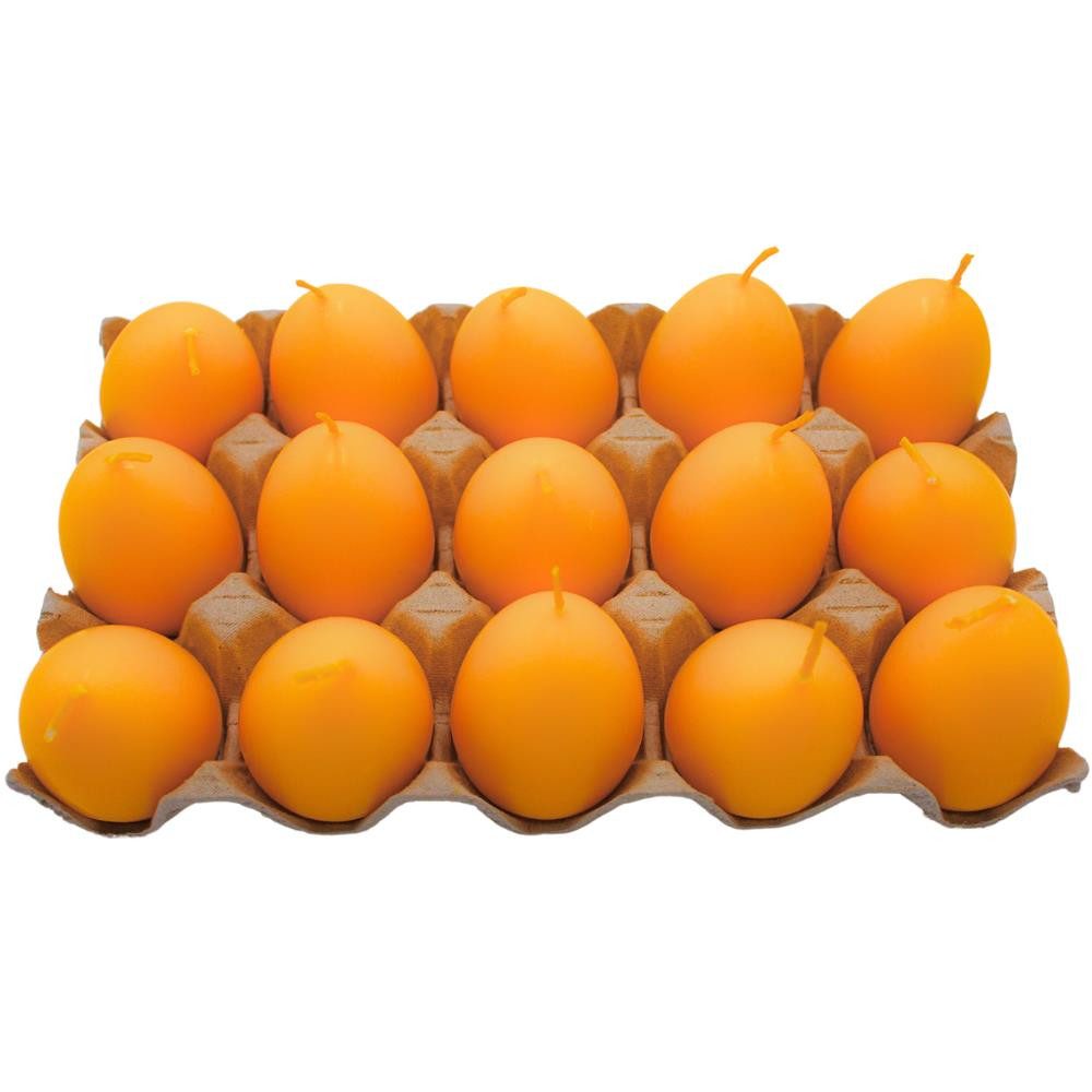 Dekohelden24 Formkerze Unikerzen in verschiedenen Farben (Ostereikerzen, 15-tlg., Set aus 15 Ostereikerzen), Ideal für Osterdekoration, in unifarben gelb