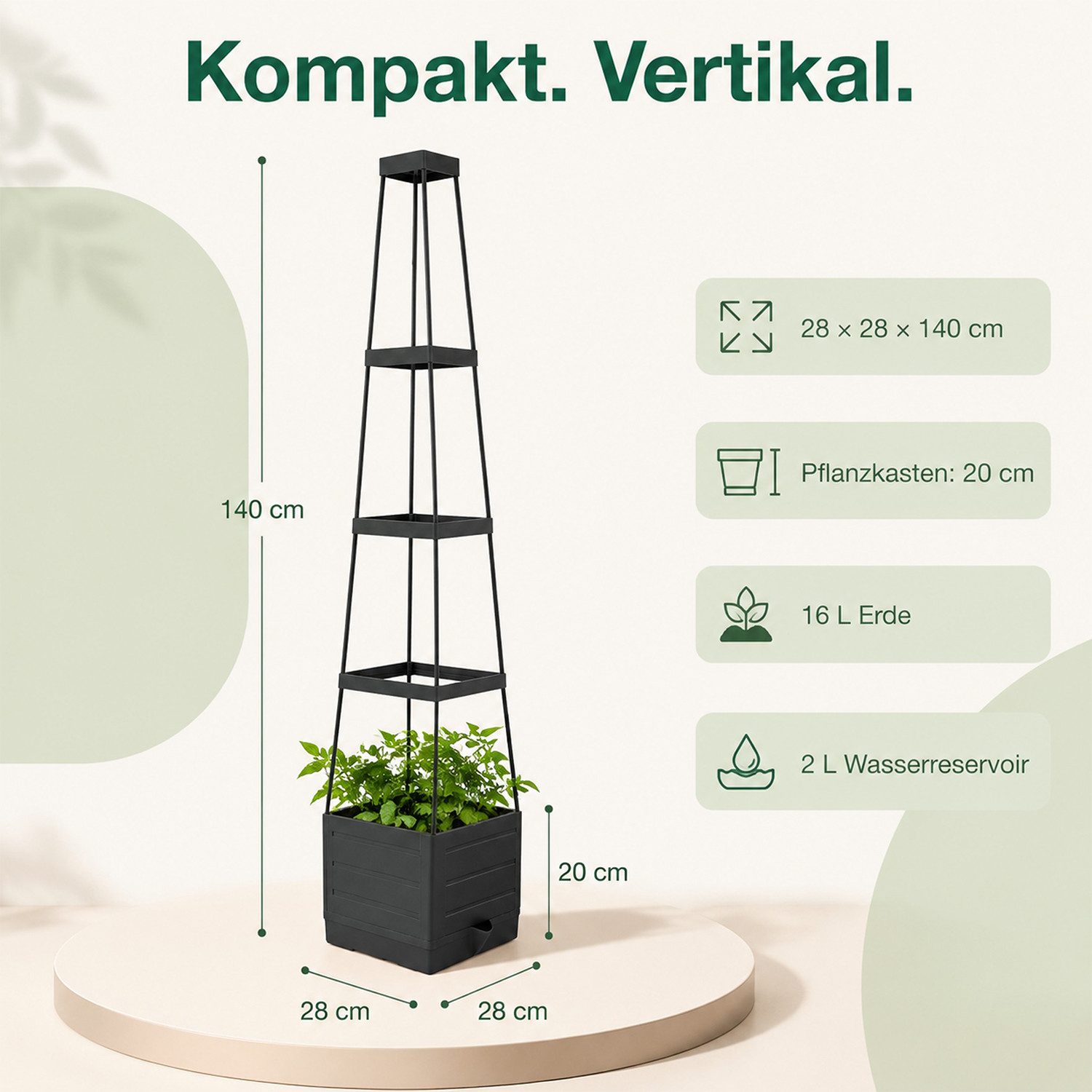 AIMAX Pflanzkübel Tomatentopf mit Rankhilfe 140 cm Balkonkasten Blumenständer Blumentopf (Selbstbewässerung Pflanzturm Pflanztopf Pflanzenbehälter Blumenkasten, – Bild 2 von 5