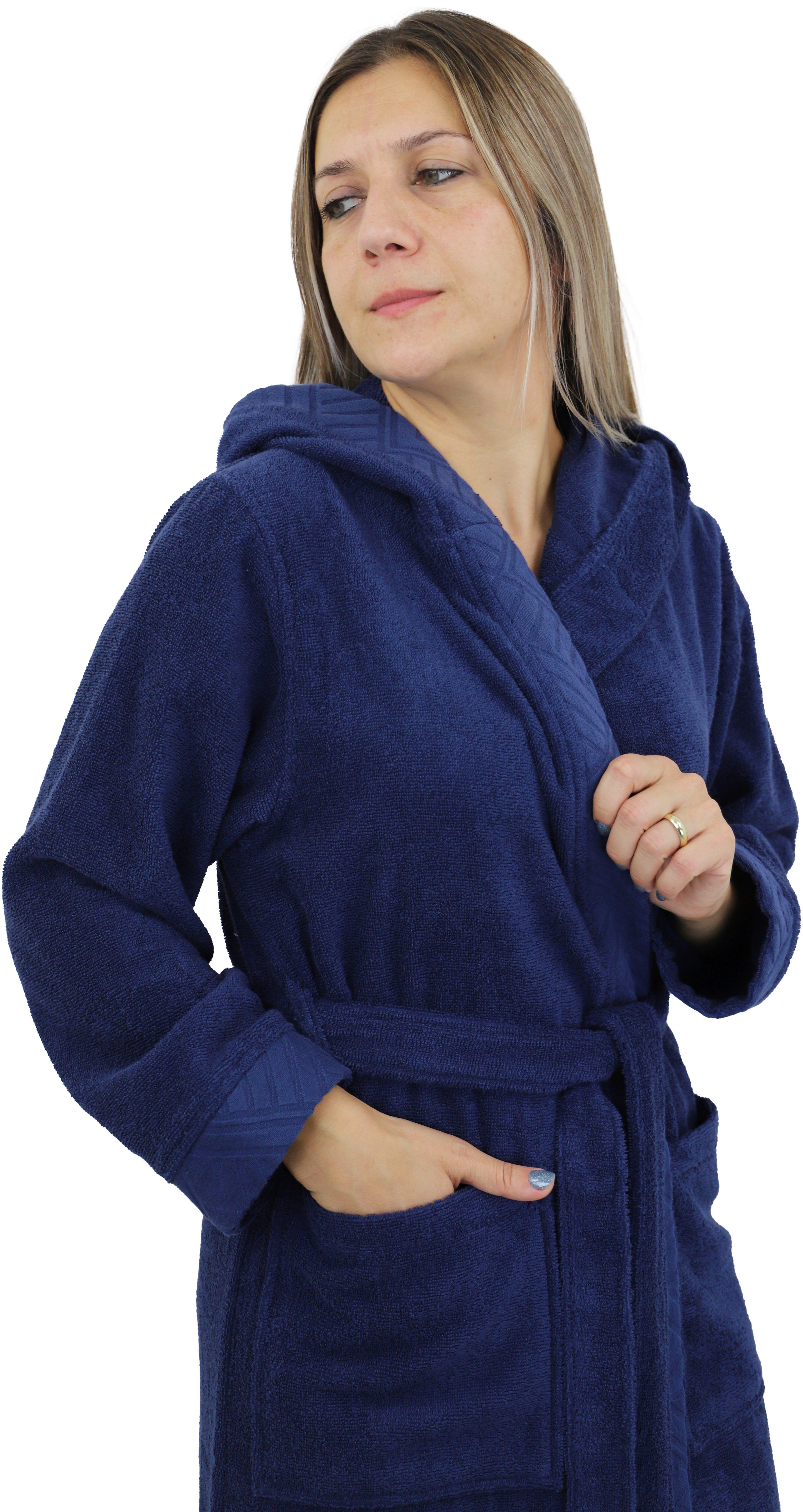 OTTO home Damenbademantel Livia, ideal für Sauna & Spa, Hotelbademantel, Langform, Walkfrottee, Kapuze, Gürtel, gemusterter Bordüre, langer Bademantel Damen, 100% Baumwolle, XS-2XL