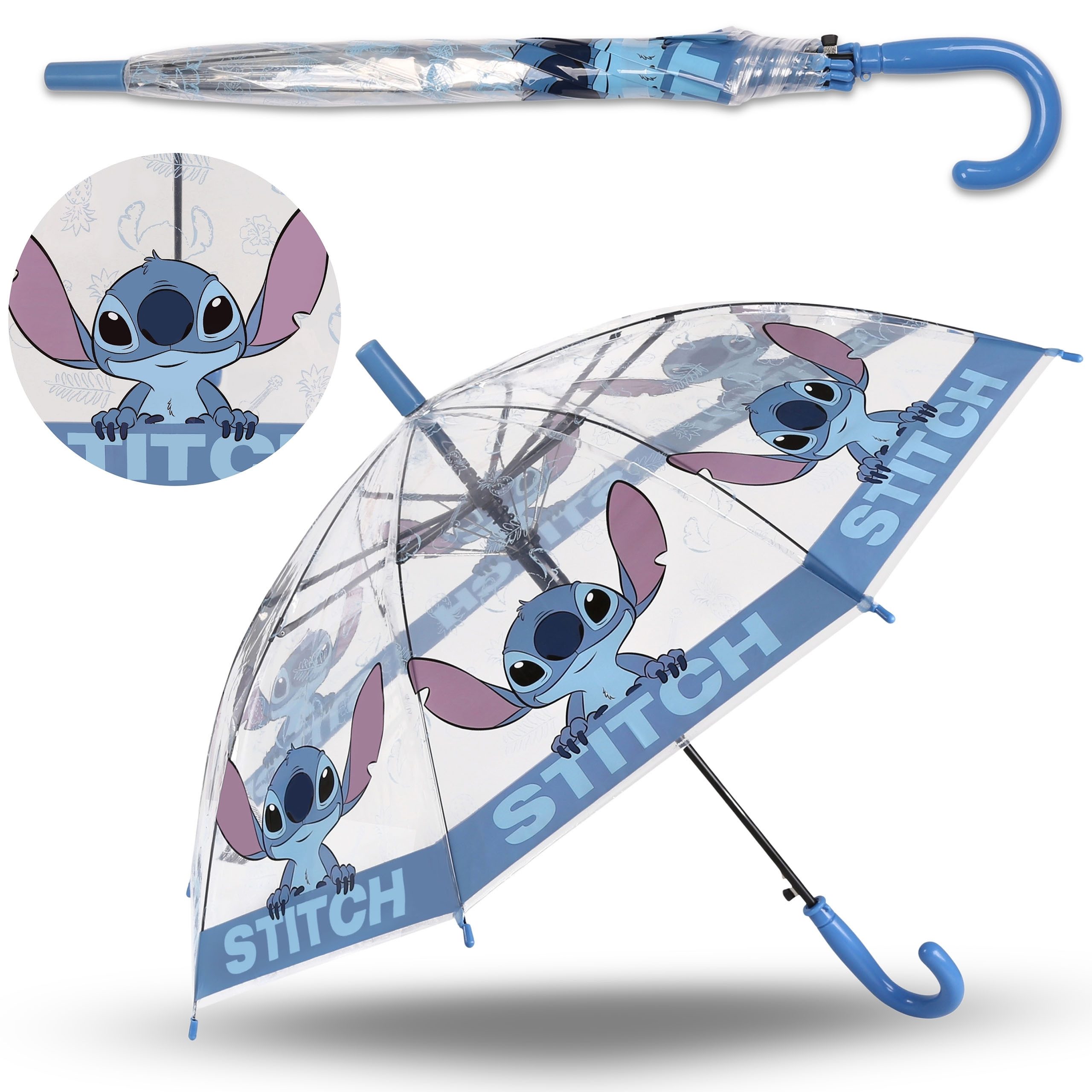 Disney Taschenregenschirm Disney Stitch transparenter automatischer Klapp-Kinderregenschirm