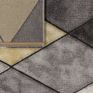 Teppich Gelb Grau Rauten Design 3-D Muster Wohnzimmer Pastellfarben Kurzflor, TT Home, Läufer, Höhe: 16 mm