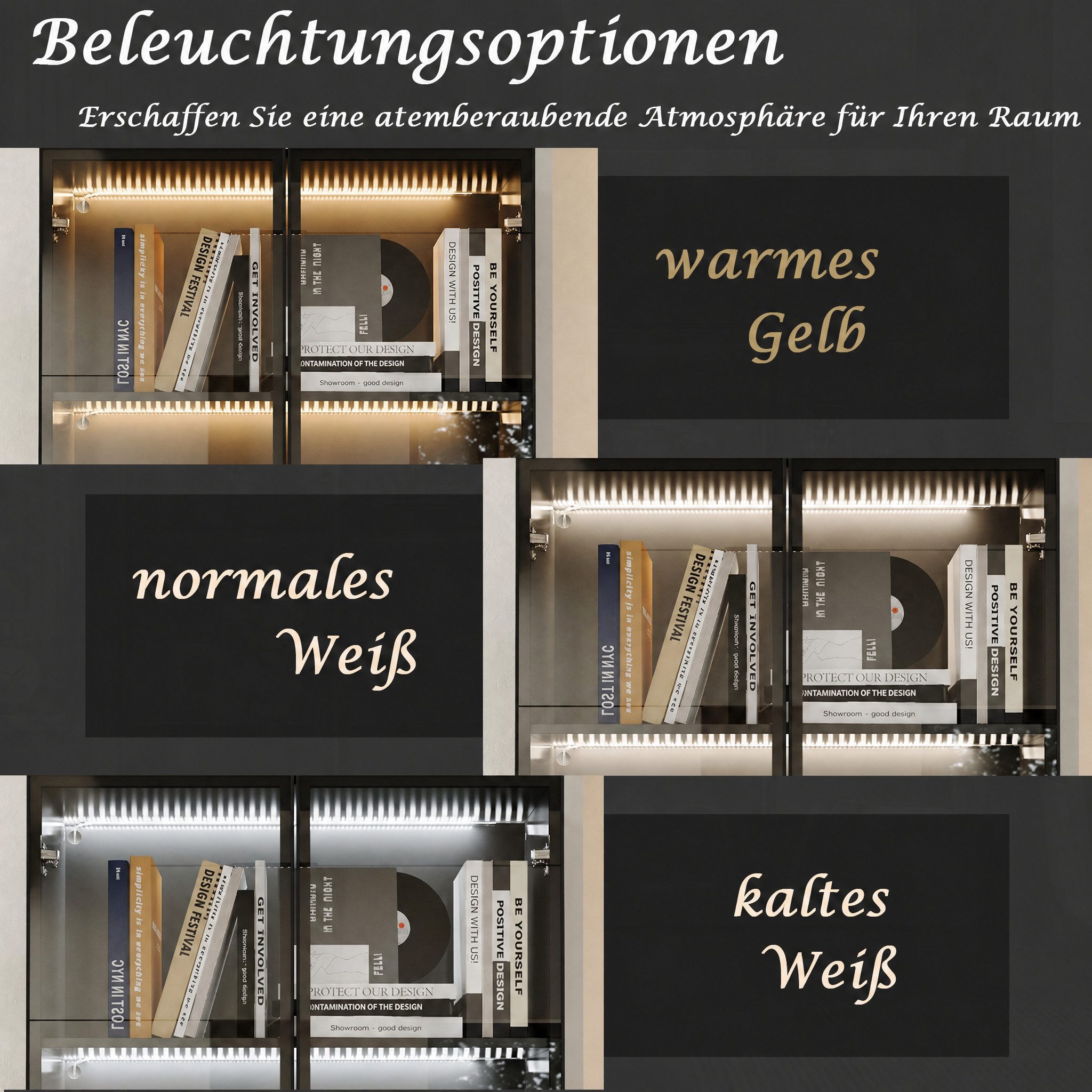FUFU&GAGA Glasvitrine Sammelvitrine 165-200cm hoch, Vitrinenschrank mit LED Beleuchtung – Bild 5 von 5
