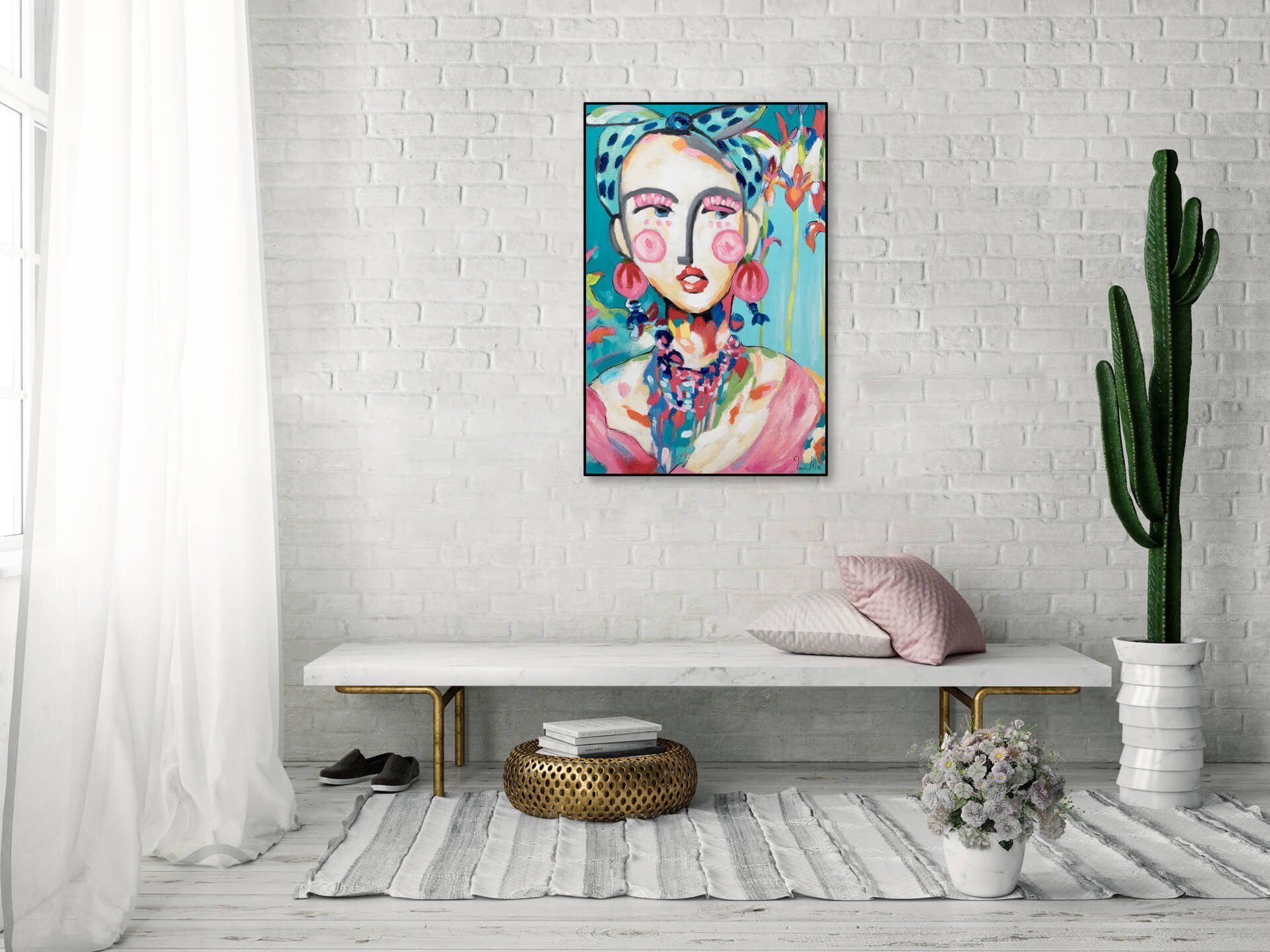60x90 Frida in HANDGEMALT 100% Wohnzimmer Gemälde Wandbild cm, Trad Leinwandbild KUNSTLOFT