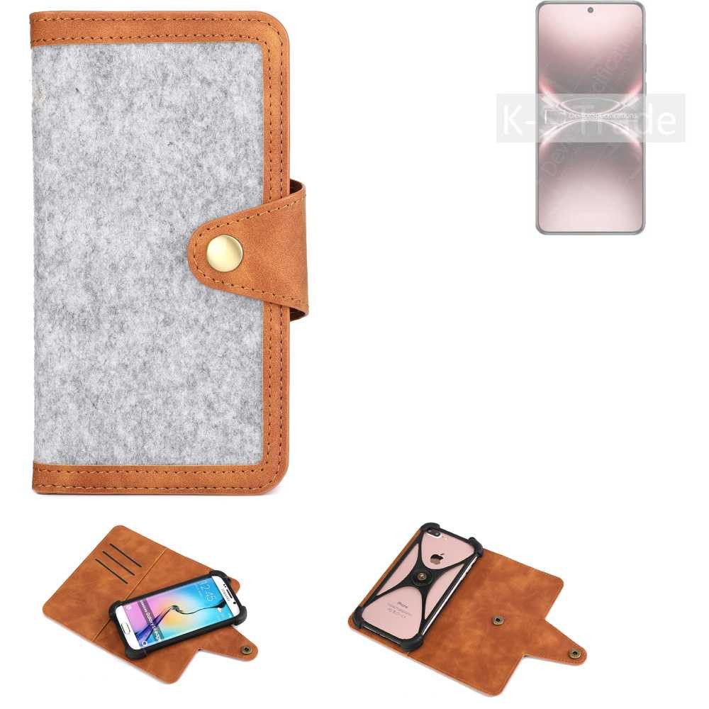 K-S-Trade Handyhülle für Vivo X200 Ultra, Handyhülle Schutzhülle Filz-Hülle Kunst-Leder hellgrau braun