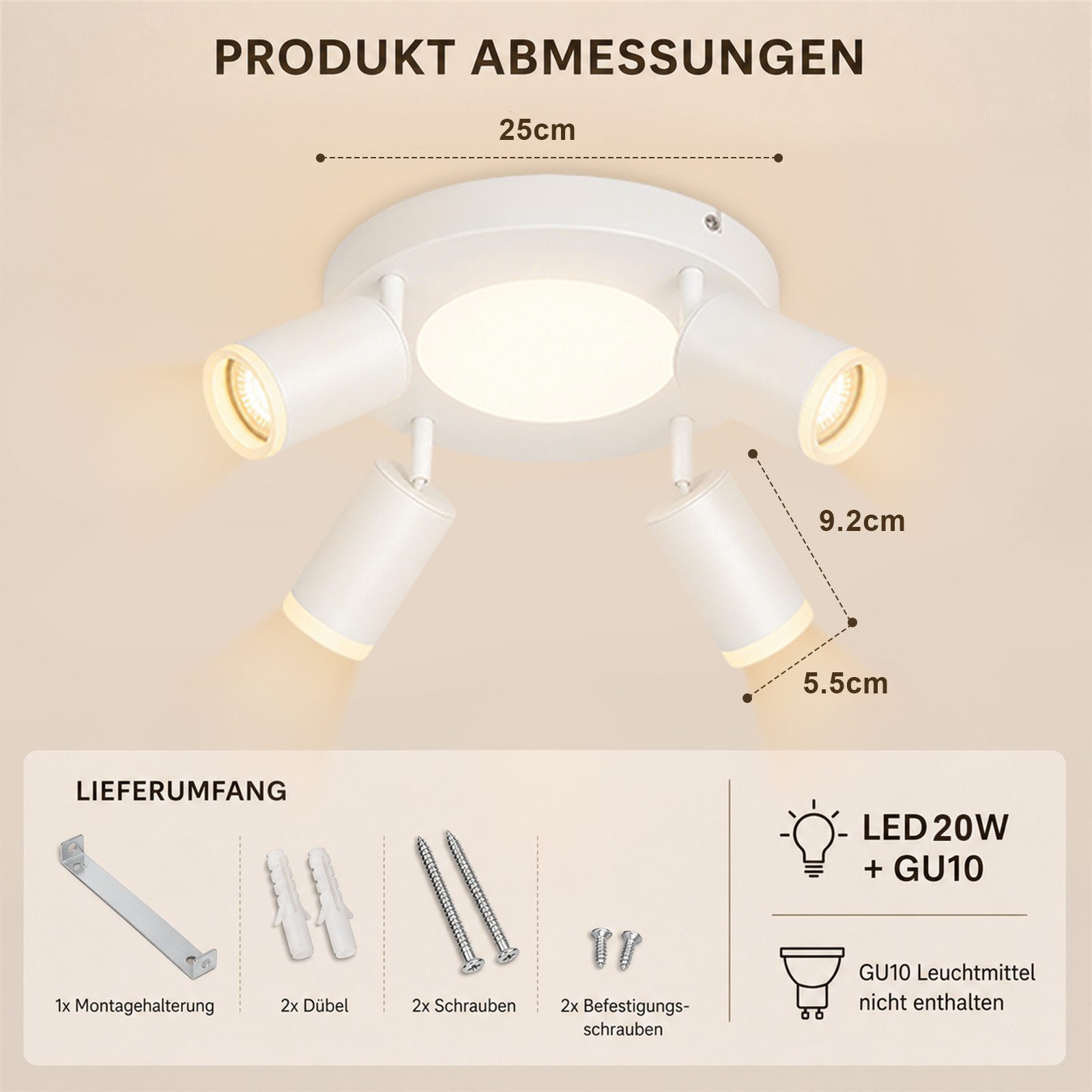 Nettlife Deckenstrahler Schwarz Schlafzimmer GU10 2/3/4 Flammig 20W 3000k Küchenlampe, Schwenkbar 350°, LED wechselbar, Metall Schwenkbar Flurlampe für Schlafzi – Bild 3 von 5