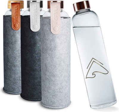 REFYLL Trinkflasche Trinkflasche "pureFyll" 750ml I Glasflasche mit Filzhülle I BPA-frei, mit Schutzhülle I Designer Wasserflasche 0,75L mit Cover