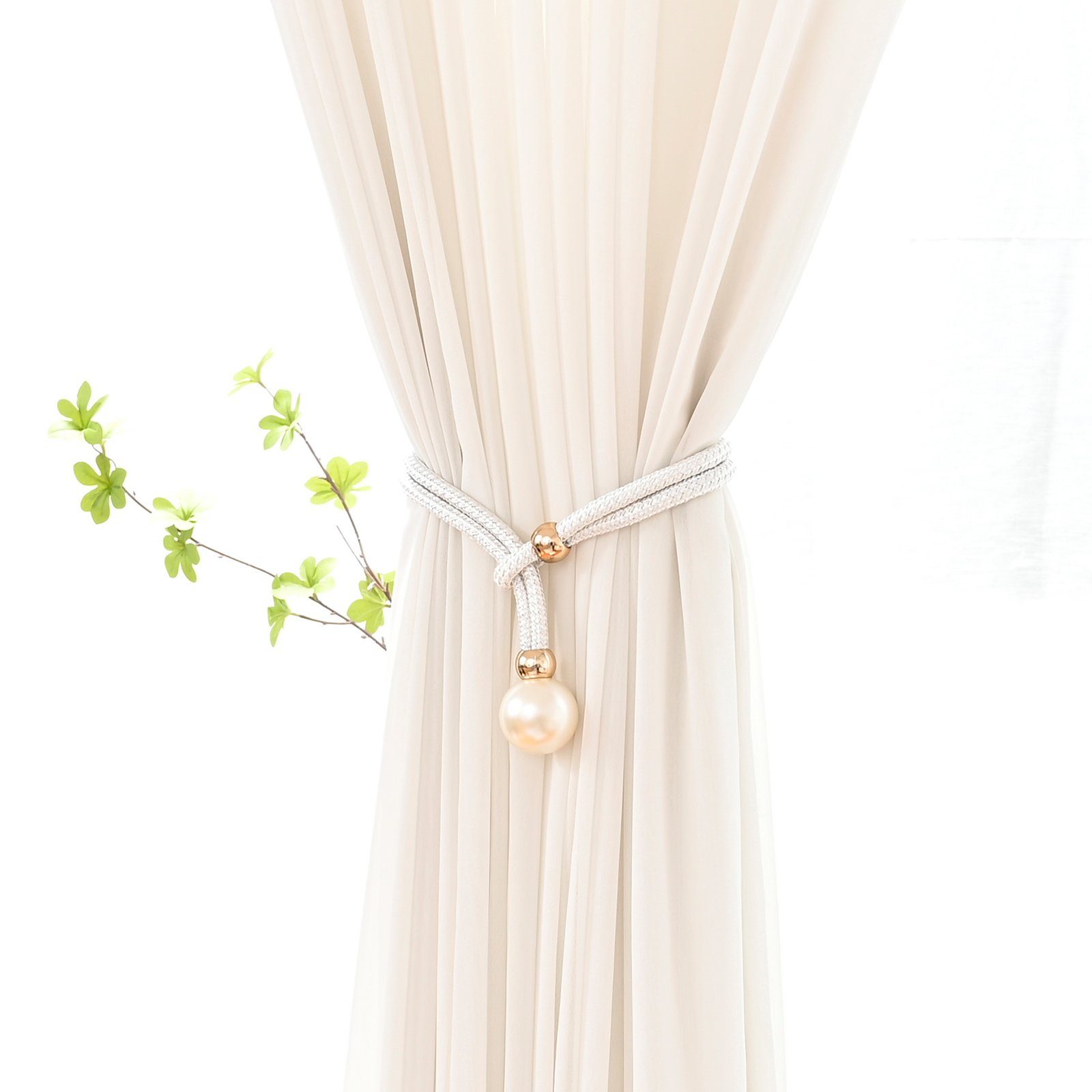 Raffhalter Fenstervorhangseil, Perle, 53 cm, Haltegriffe, für Wohnzimmer Ornament, Sunicol, (1-tlg., Vorhangseil), 4 cm Durchmesser Perle Weiß | Raffhalter