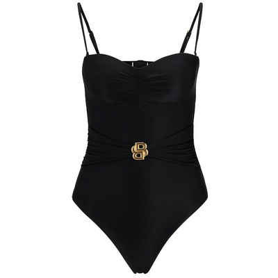 BOSS Badeanzug BOSS, Beth Swimsuit mit Gürtel und goldenem Logodetail, Black, herausnehmbare Polster und abnehmbaren Trägern