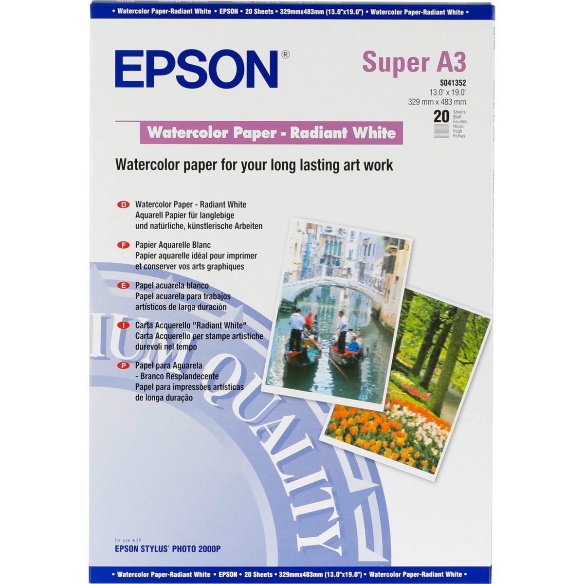 Epson Druckerpapier Watercolor Paper A 3+, 20 Blatt, 190 g S