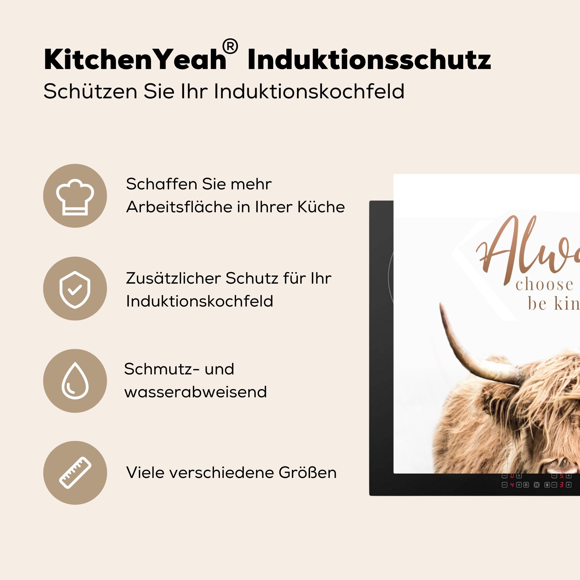 MuchoWow Herdblende-/Abdeckplatte Schottischer Tier, Sprichwörter für Highlander Vinyl, küche, (1 59x52 - cm, die Induktionsmatte Ceranfeldabdeckung tlg), 