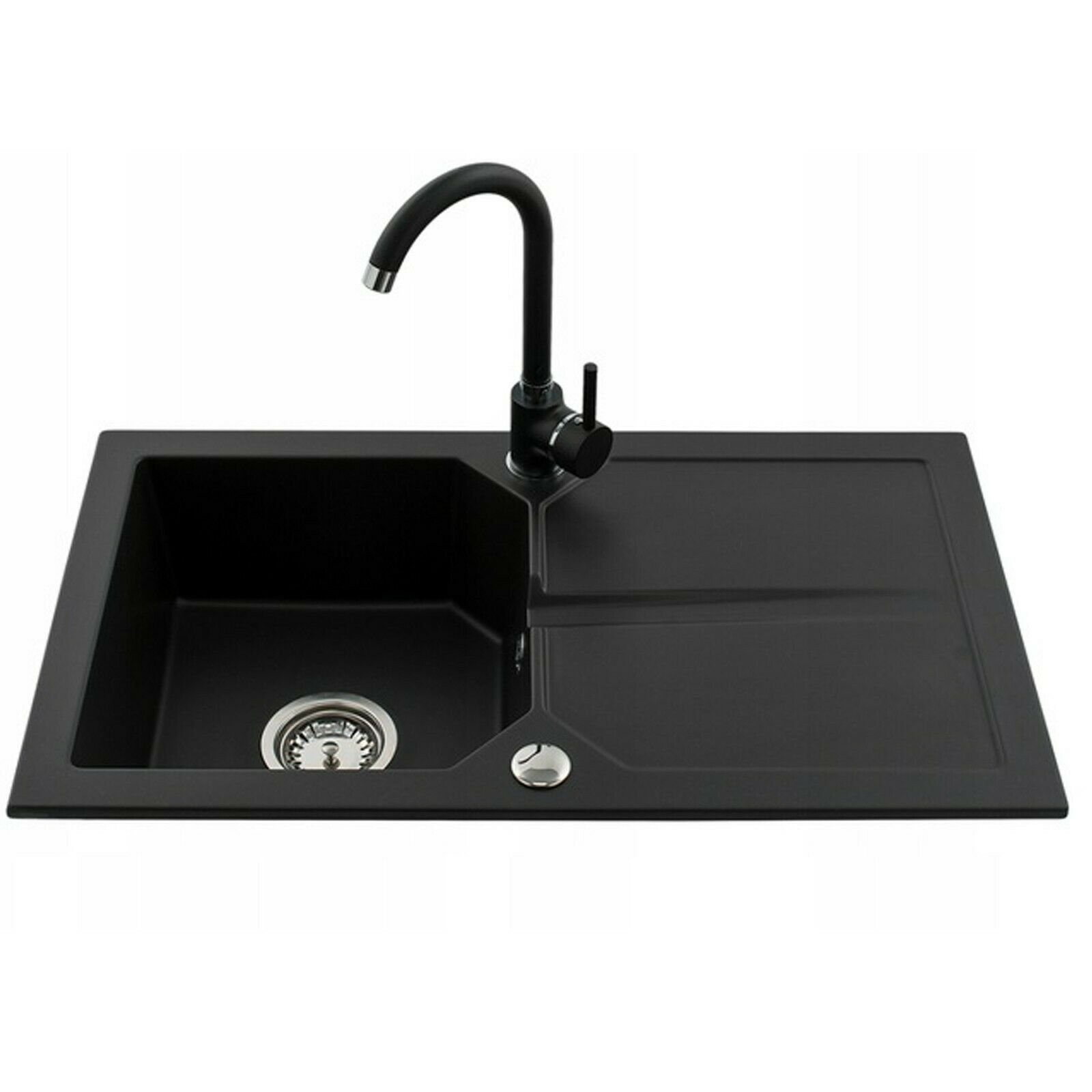 Armatur schwarz + 750x435mm Farbauswahl Küchenspüle Granit pressiode Küchenspüle Einbauspüle