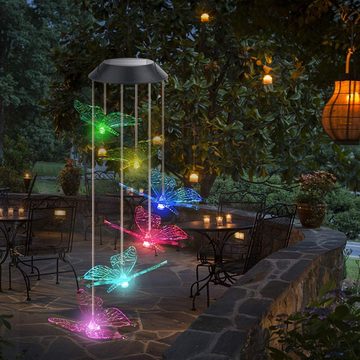 MAVURA LED Gartenleuchte LED Lichtspiel Windspiel leuchtende Solar Schmetterlinge, LED fest integriert, Tageslichtweiß, Farbwechsel Draußen Hängende Gartenlampe Schmetterling