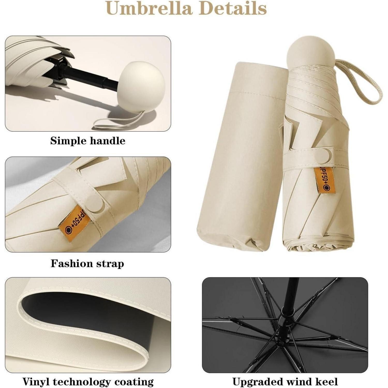 LuxusKollektion Taschenregenschirm Regenschirm Mini Sechs Knochen UV Schutz Sonnenschutz Warme Sandfarbe