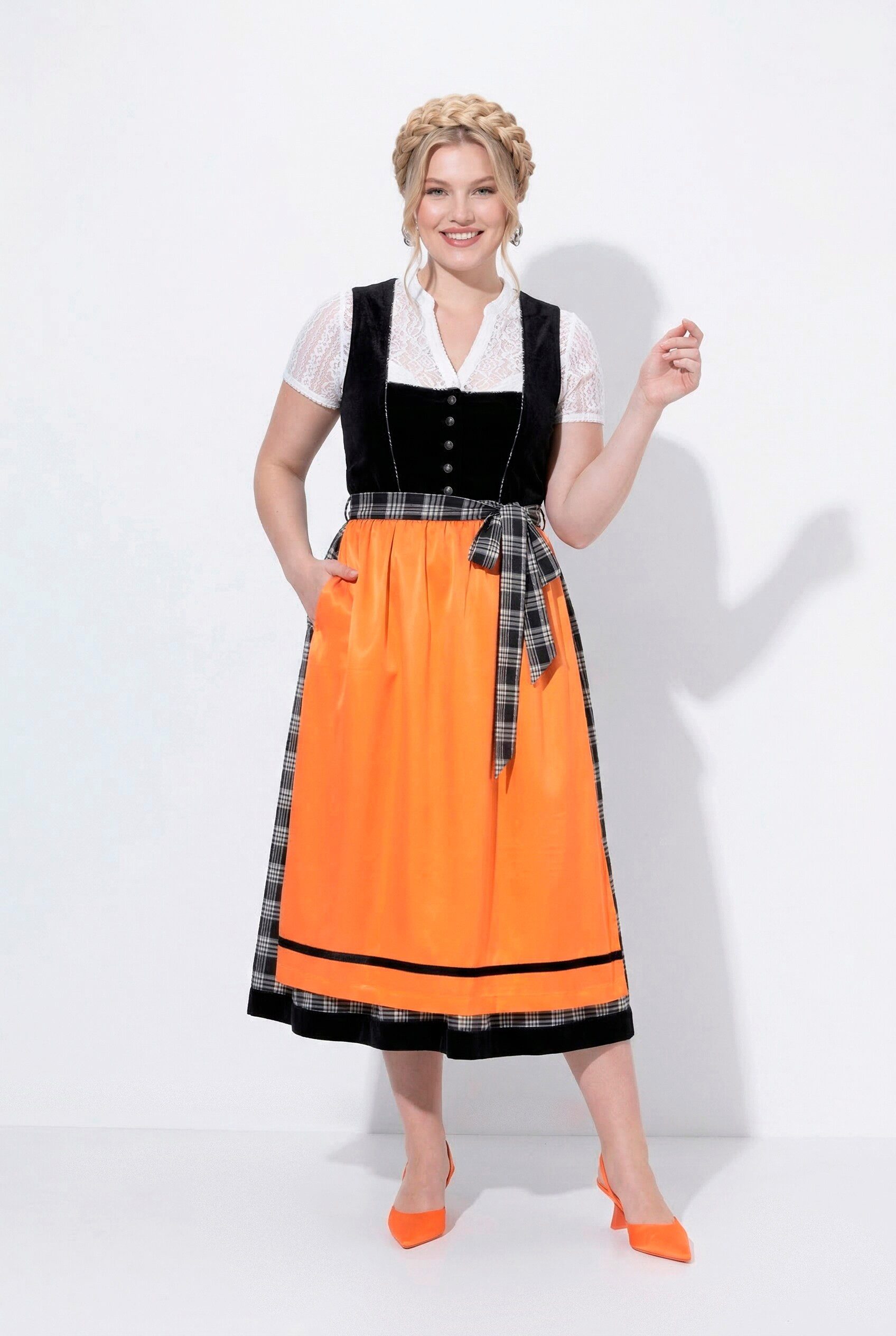 Ulla Popken Dirndl Samt-Dirndl Karomuster Carré-Ausschnitt