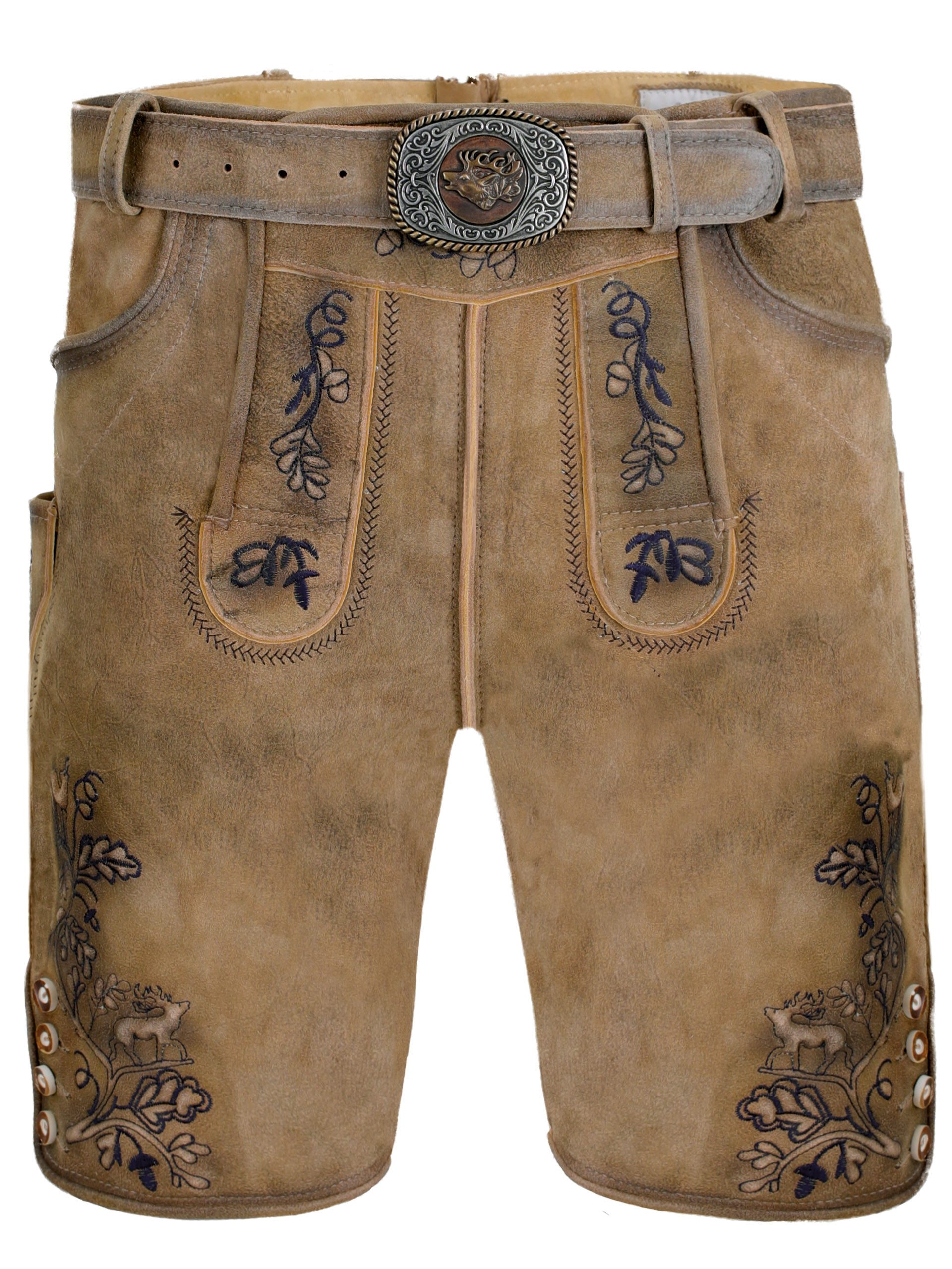 Trachtenlederhose Trachtenlederhose kurz Wels braun-marine