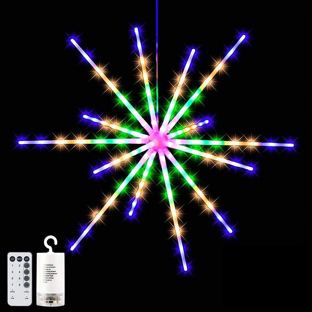 Rosnek Feuerwerk mit Fernsteuerung. Mehrfarbig LED-Lichterkette Timer; Lichter,Wasserdicht,Batterie,Weihnachtsdeko, Meteor