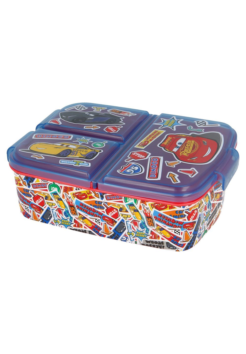 Disney Cars Lunchbox Brotdose Lightning McQueen Rusteze, Vesperdose mit 3 Fächern BPA-frei