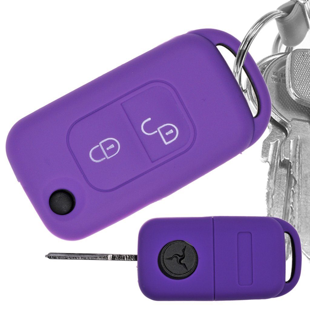 mt-key Schlüsseltasche Autoschlüssel Softcase Silikon Schutzhülle Lila, für Mercedes Benz SLK A-Klasse R170 W168 2 Tasten Klappschlüssel