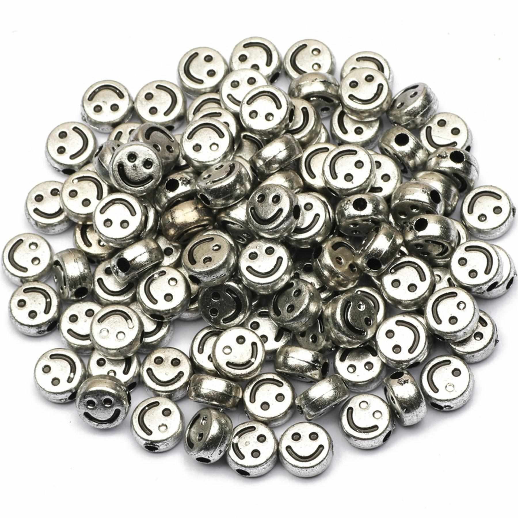 Kopper-24 Bastelperlen Bastelperlen rund 100 Stück, 7 x 4 mm rund, silberfarbene Perlen mit S