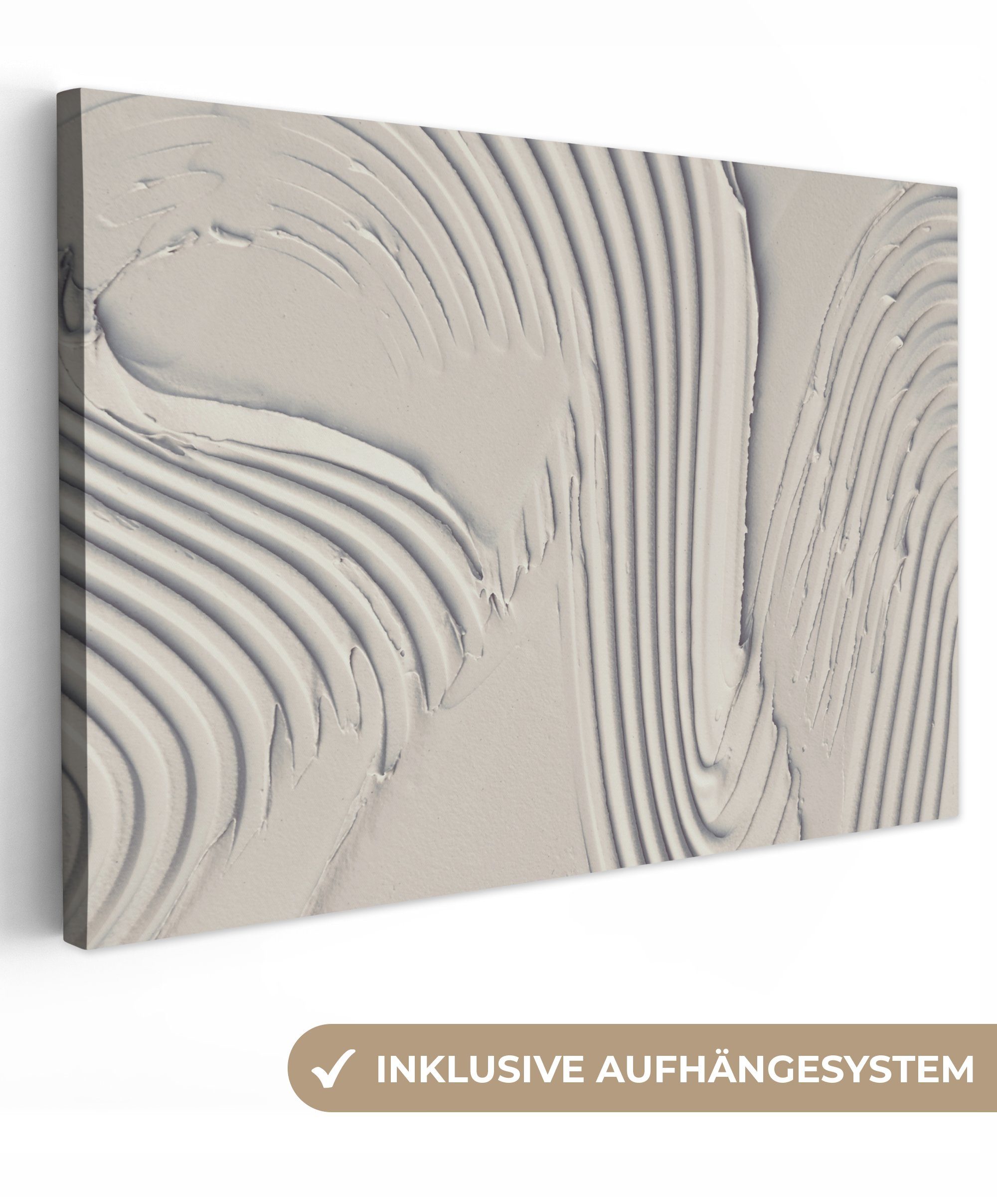 OneMillionCanvasses® Leinwandbild Abstrakt - Kunst - Linien - Weiß, Weiß (1 St), Leinwand Bilder Klein, Wand Dekoration 30x20 cm