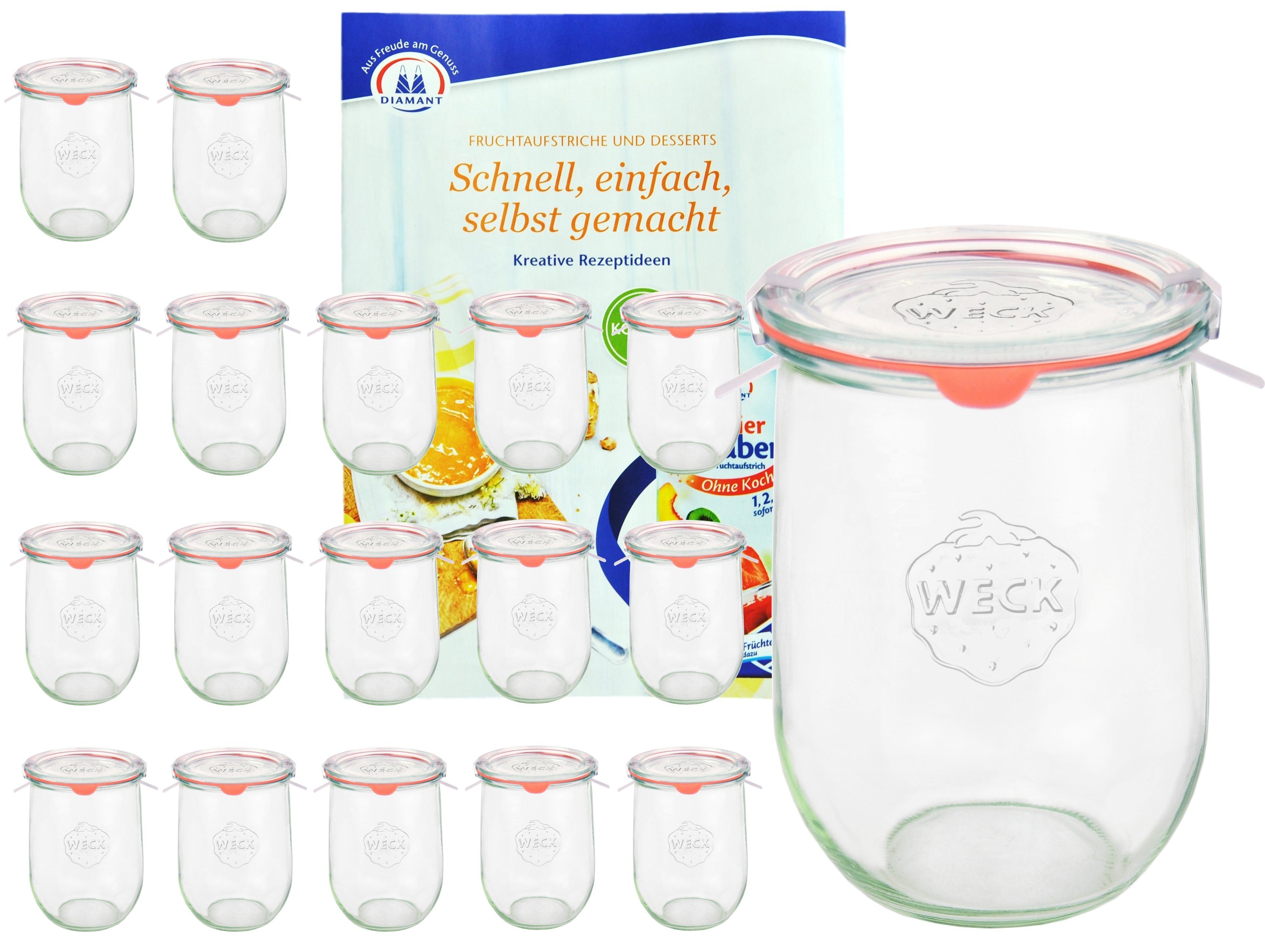 Einmachglas 18er Set Weck Gläser 1062ml Tulpengläser Deckel Einkochringe Klammern