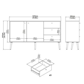 Home affaire Sideboard Bodo, Kommode, Stauraum, 2 Türen, 3 Schubladen, Beine und Griffe aus Massivholz, Breite 147 cm