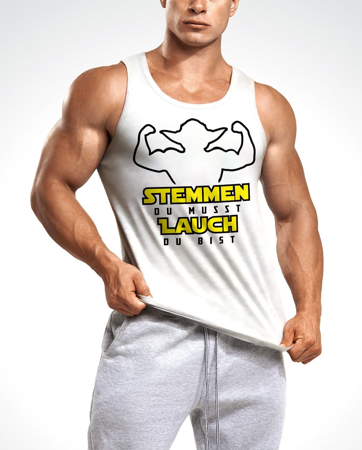 MoonWorks Tanktop Herren Tanktop Aufdruck bedruckt Spruch lustig Stemmen du musst mit Print