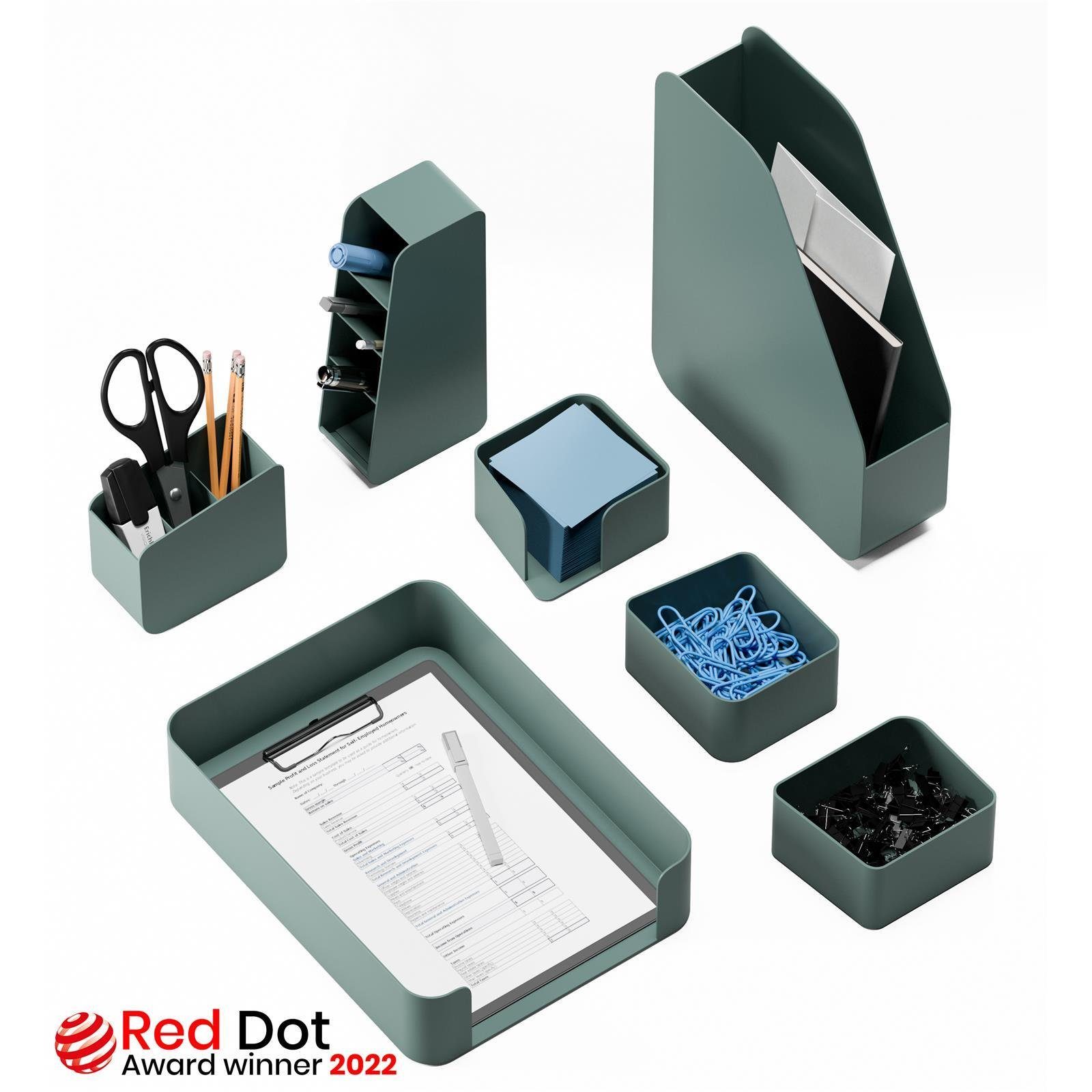 Organizer Schreibtisch-Organizer mit RED DOT Design Award (Büro-Set, 7-teilig), 100% recycelte Materialien, multifunktional, platzsparend