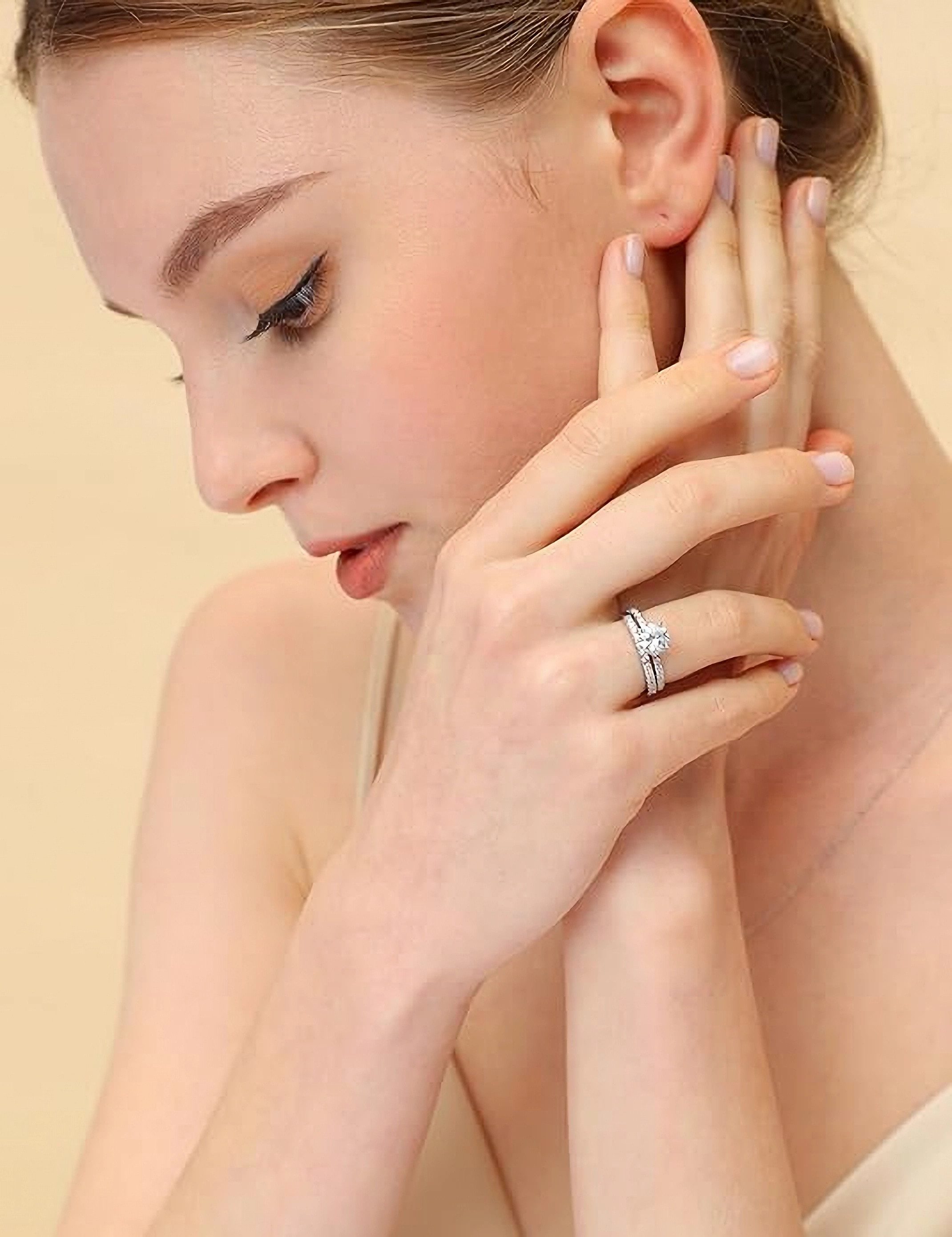 Jumpeak Trauring 585 Gold, 1.1 ct runder Diamantring im Brillantschliff, Hochzeitsset, E,vvs2,3EX,IGI-Zertifikat,ring damen,geschenk