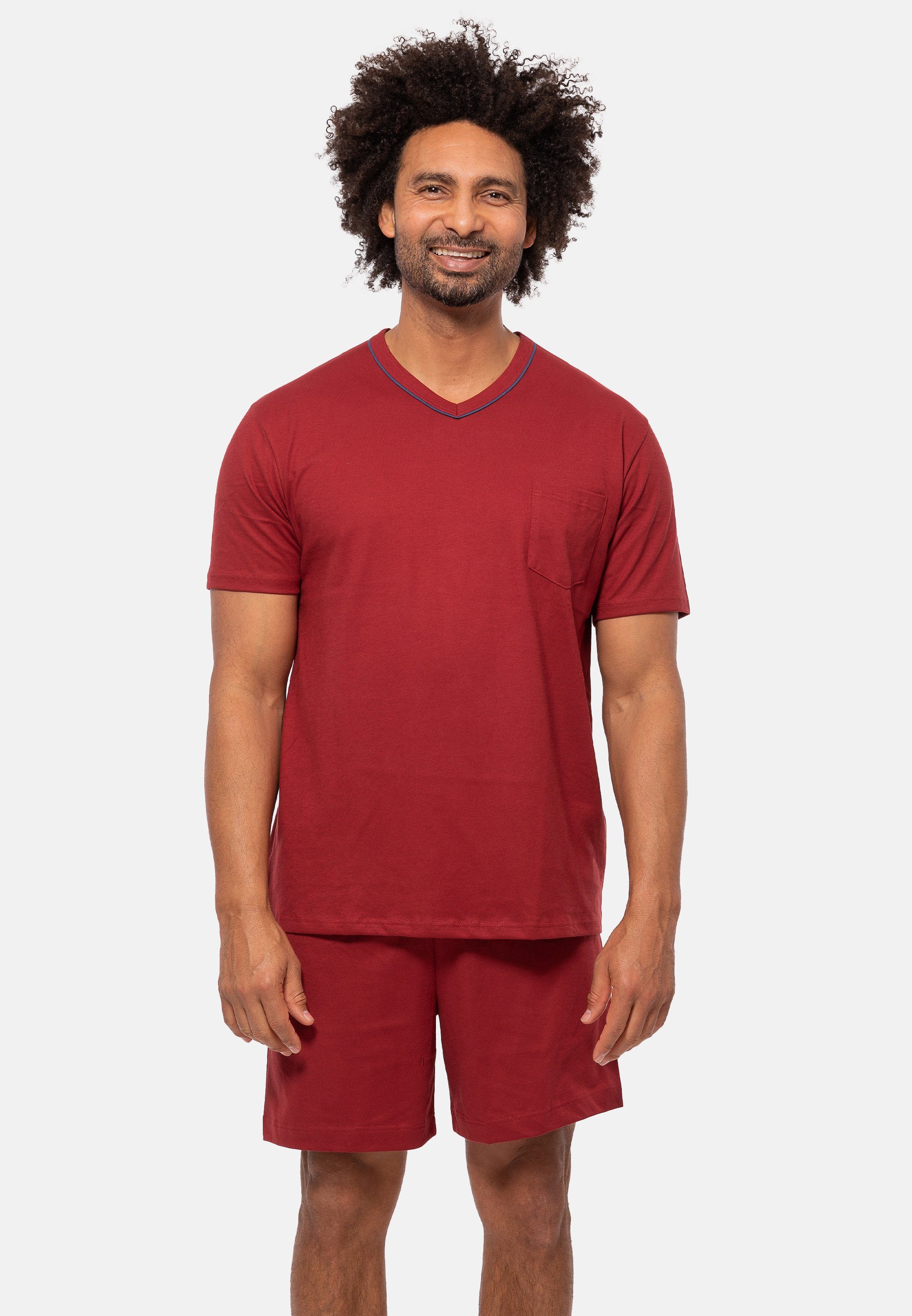 auf 2 Pure Luftige Schnittform, Merlot tlg) der (Set, Organic Ammann Angenehm Haut Cotton Baumwolle Schlafanzug - - Pyjama