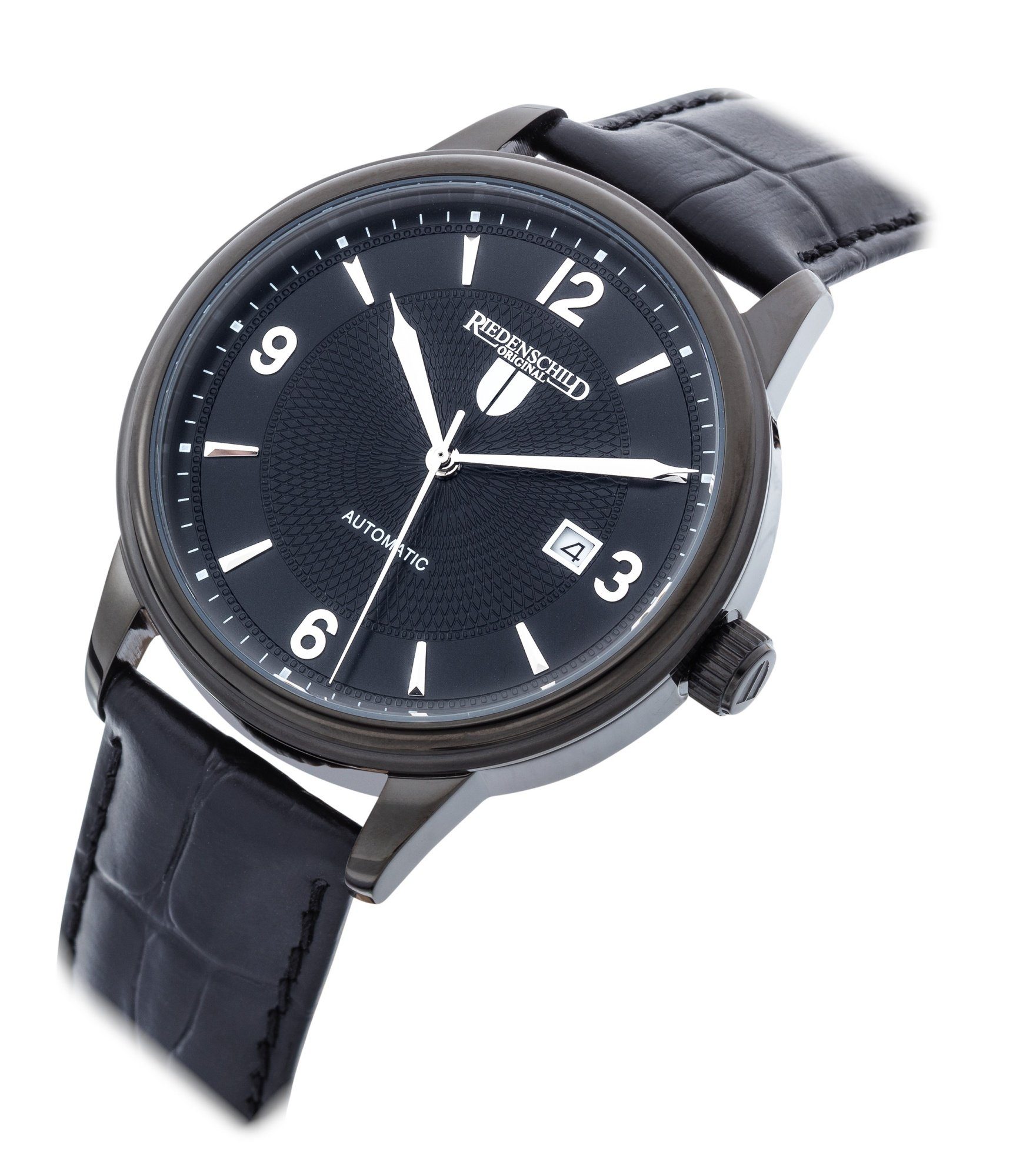 Riedenschild Automatikuhr RS7605-03 Herrenuhr Schwarz Lederband 42 mm RS7605-03