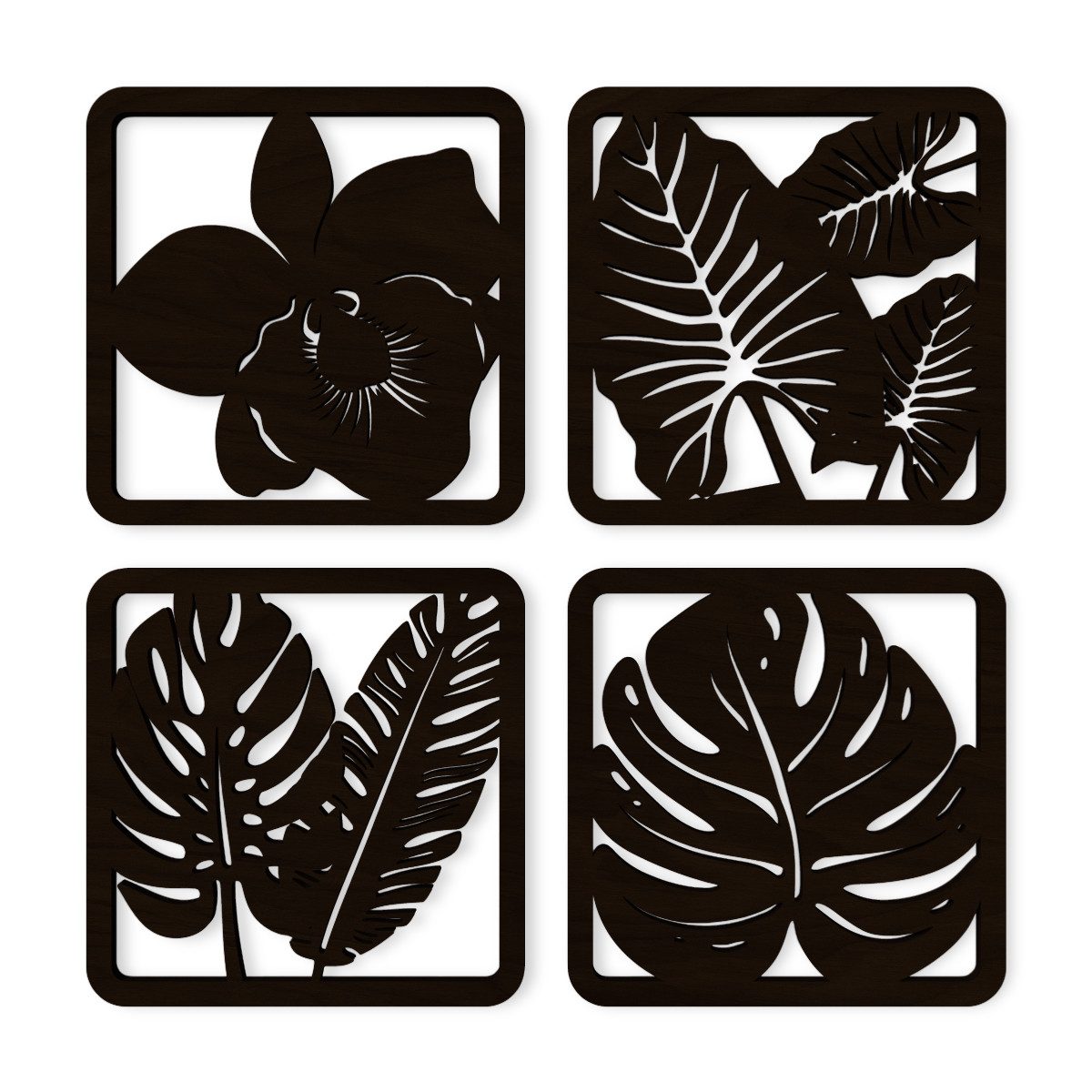 ORNAMENTI Wanddekoobjekt 3D Wanddeko aus Holz für Wohnzimmer, Tropische Palmen, Monstera (Hingucker Wandbild, Holzdeko, Holzbild, stilvolle Wanddekoration, Wandpaneel, Ornament, Wandrelief), Verzierung fur Zuhause, Wandkunst, Dekorative Skulptur