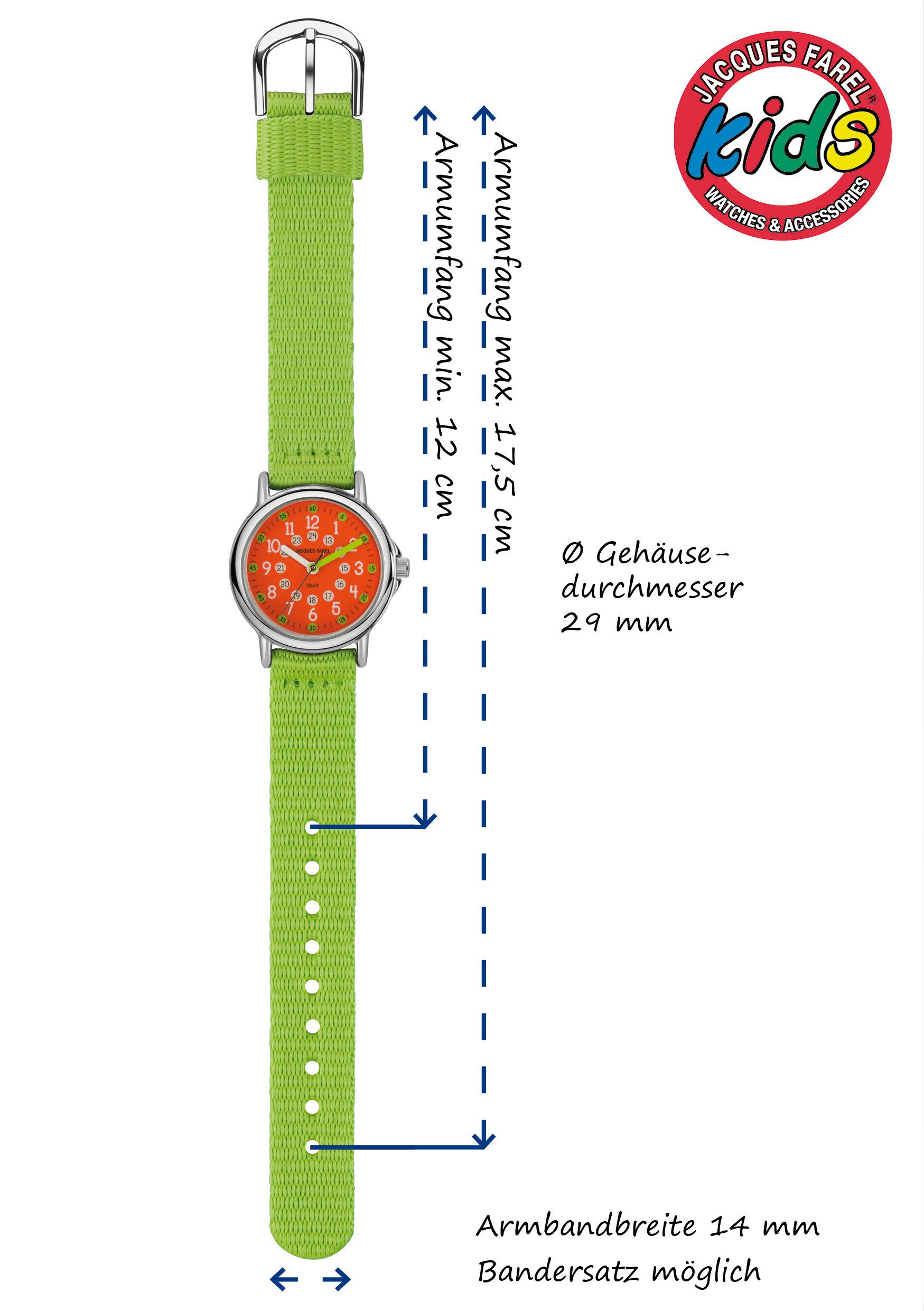 Jacques Farel Quarzuhr KCF Kinder Armbanduhr Textilband, analog Kinderuhr Lernuhr deutlich Schulanfang Geschenkidee Ø 28 mm – Bild 4 von 5