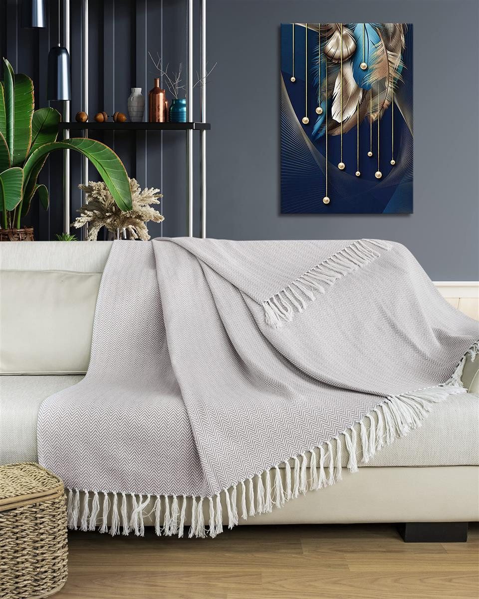 Gräfenstayn Tagesdecke Premium Tagesdecke 100% Baumwolle Fischgrätenmuster Sommerdecke, Wohndecke als Sofa-Überwurf, Bett-Überwurf, Couch-Überwurf, Sofa-Decke – Bild 4 von 5