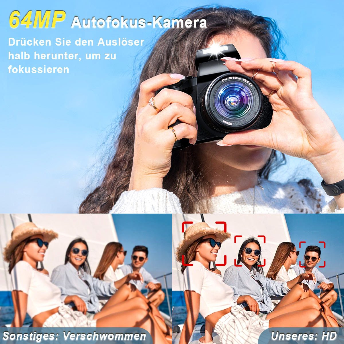 Fine Life Pro Digitalkamera 4K 64MP Fotokamera, Kompaktkamera Kompaktkamera – Bild 2 von 5