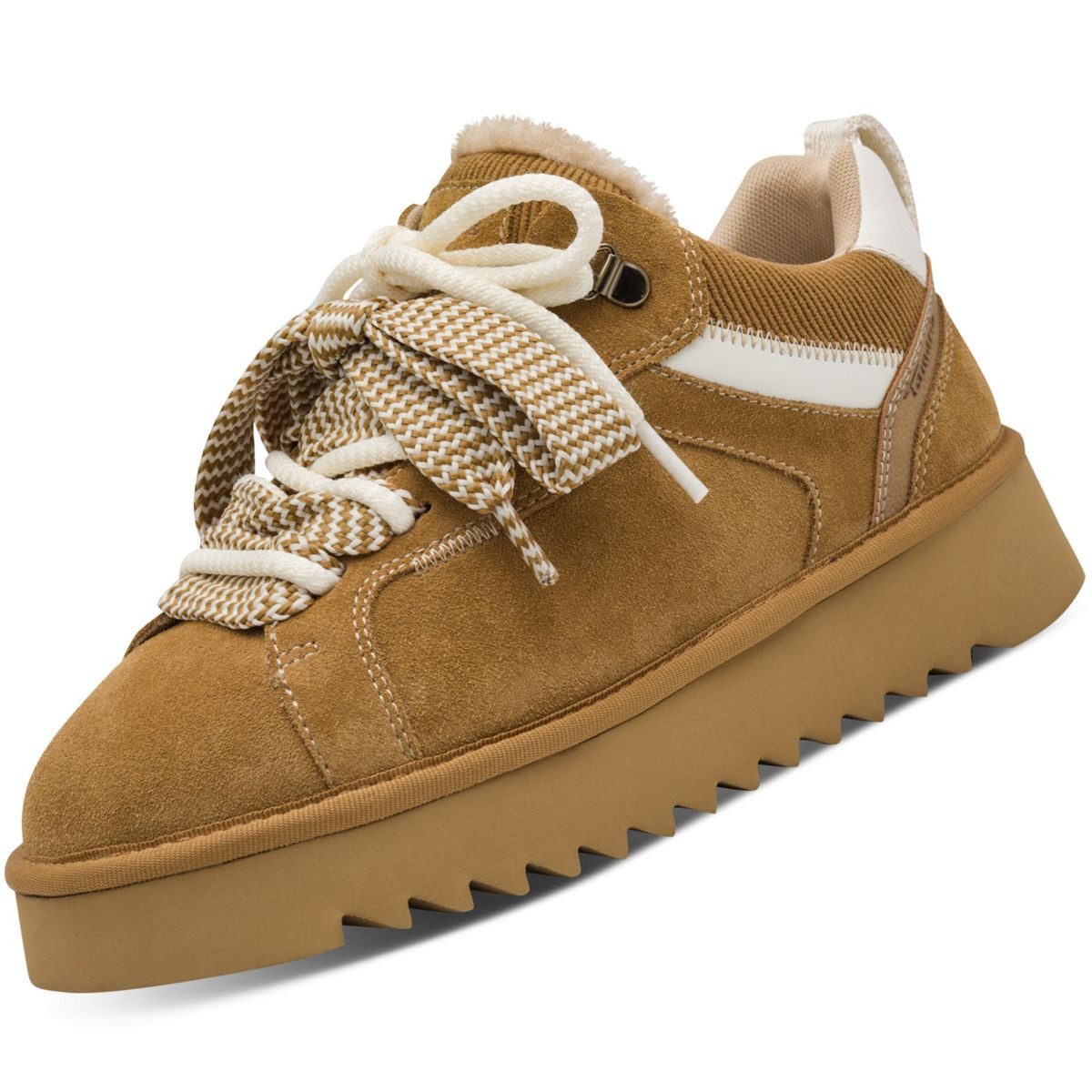Tamaris 1-23761-47/346 Schnürschuh Lässiger Schnürschuh aus Veloursleder und Teddy-Fleece