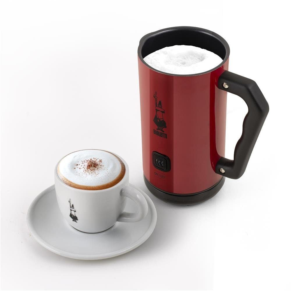 BIALETTI Milchaufschäumer Milk Frother MKF02 ROSSO, Elektrischer Milchaufschäumer für Cappuccino, Rot, Aluminium Kabellos