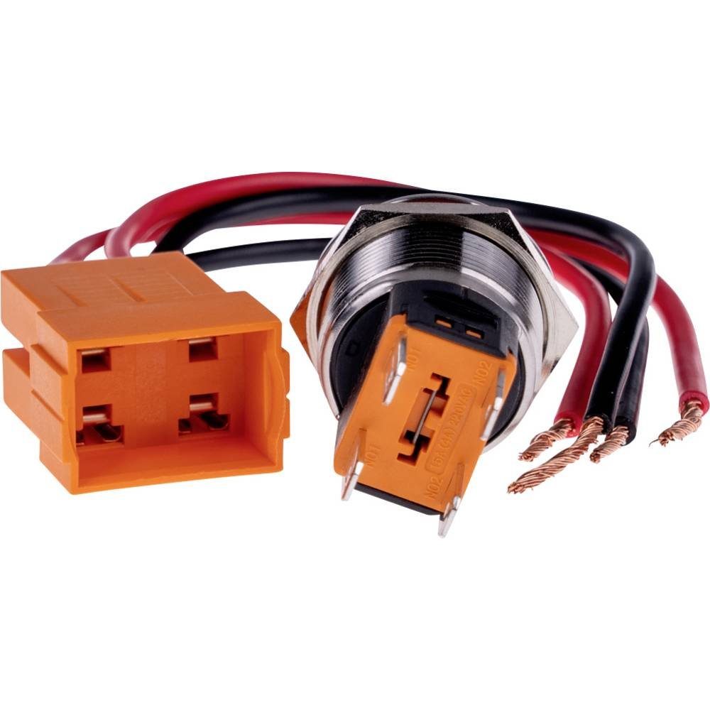 Joy-it Schalter Druckschalter Stahl, 250V, 15A, LEDEin/Aus, IP67, IK10 BUTTON22C-L-RD, beleuchtbar, Einbau, mit Adapter, mit Anschlussleitung, mit Gewinde, m
