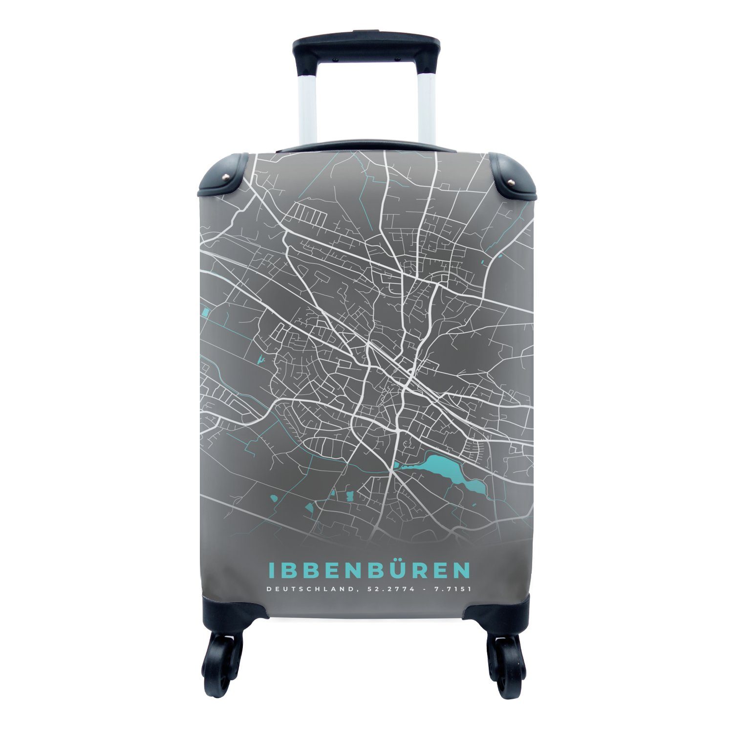 MuchoWow Handgepäckkoffer Ibbenbüren - Stadtplan - Blau - Karte - Deutschland, 4 Rollen, Reisetasche mit rollen, Handgepäck für Ferien, Trolley, Reisekoffer