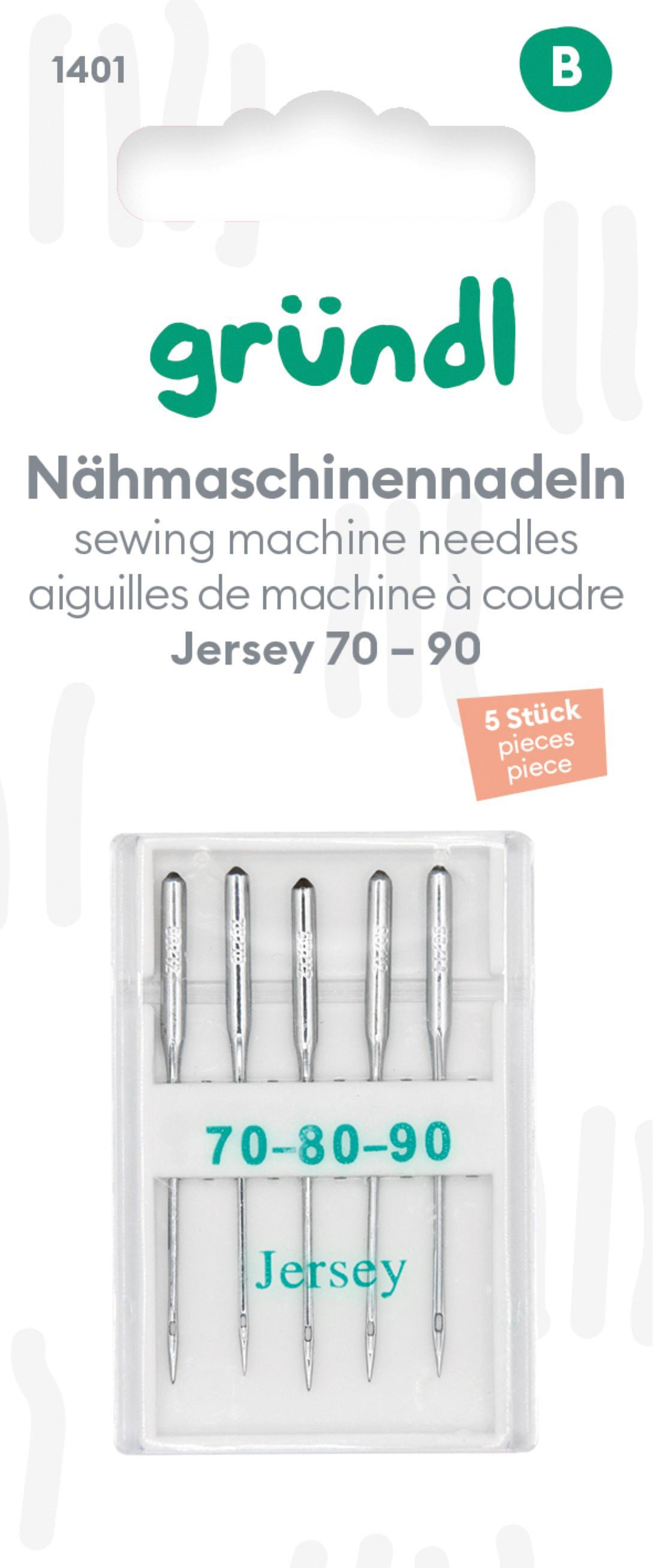 Gründl Nähnadeln Nähmaschinennadeln Jersey No. 70 -90, 5 Stück