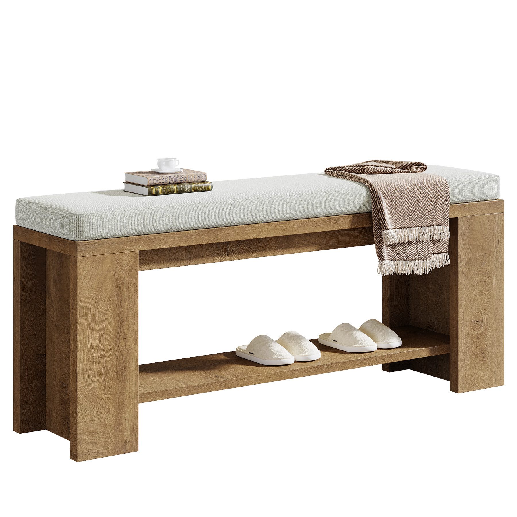 Tribesigns Schuhbank 120 cm lange Eingangsbank, rustikale Sitzbank für, Flur, Schlafzimmer (Landhaus-Bettbank mit gepolsterter Sitzfläche und MDF-Gestell)