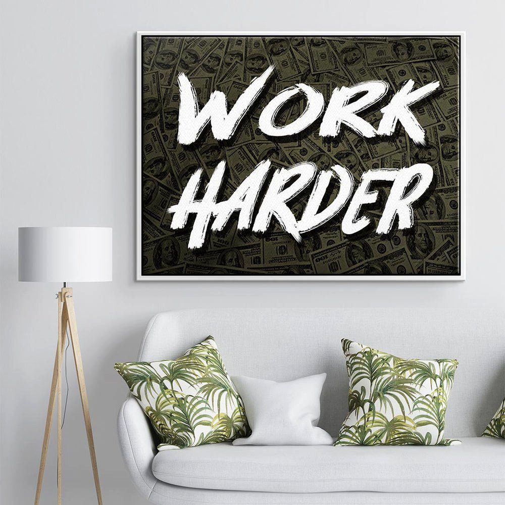 DOTCOMCANVAS® X - Leinwandbild, Rahmen Money Motivationsbild Erfolg Premium Work Leinwandbild - Harder weißer -