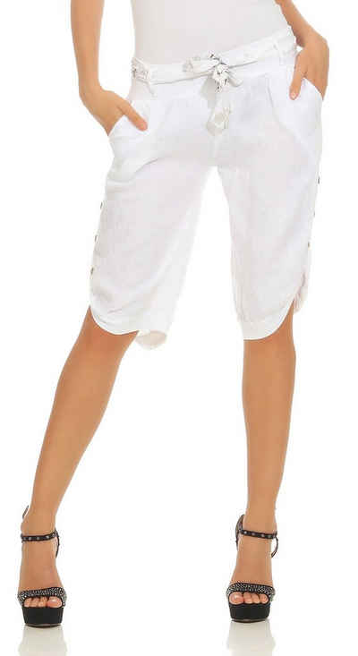 Mississhop Leinenhose Damen Capri Leinenshorts Bermuda 100 % Leinen kurze Hose 281