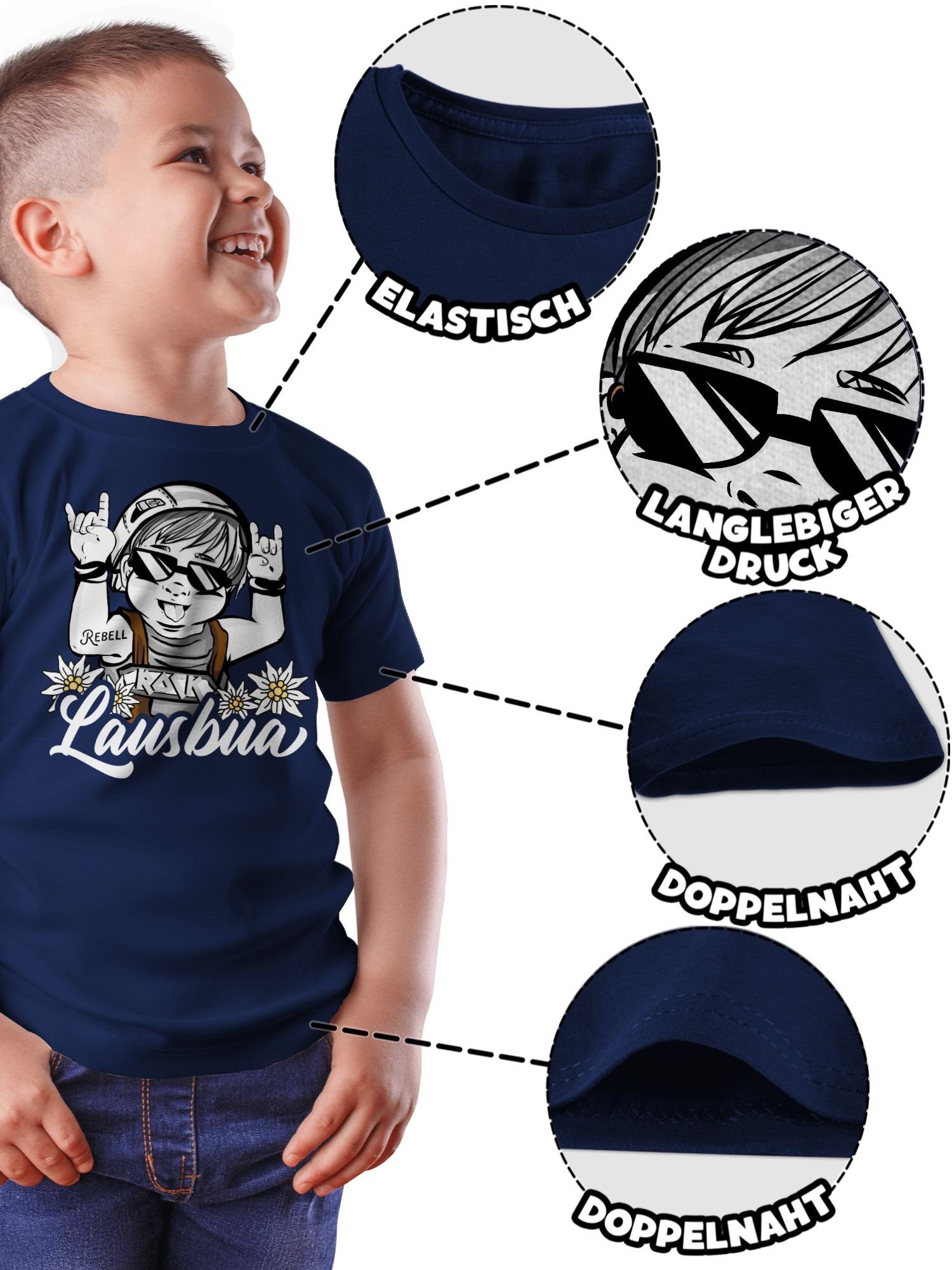 Oktoberfest Lausbua für - Mode Dunkelblau Kinder T-Shirt 3 Outfit weiß Shirtracer