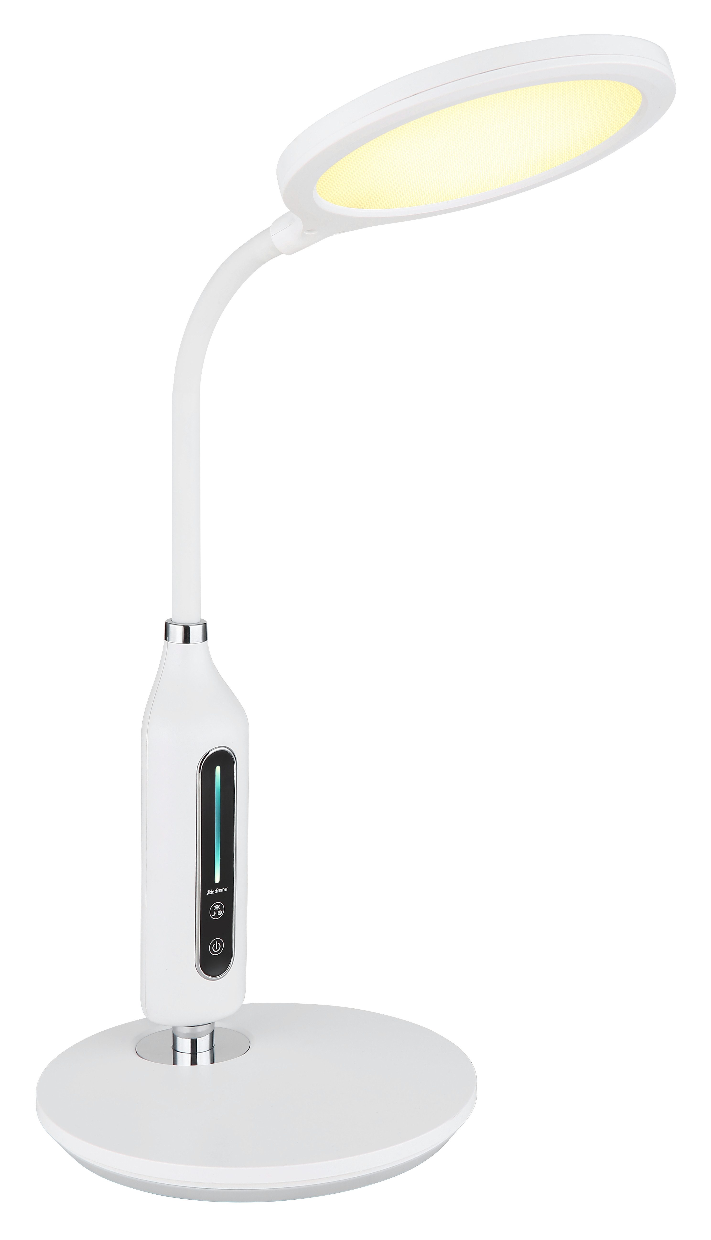 GLOBO LIGHTING Tischleuchte FRUGGY, LED fest integriert, Tischleuchte Weiß/Chrom, Touch dimmbar, Flexo, LED 9W