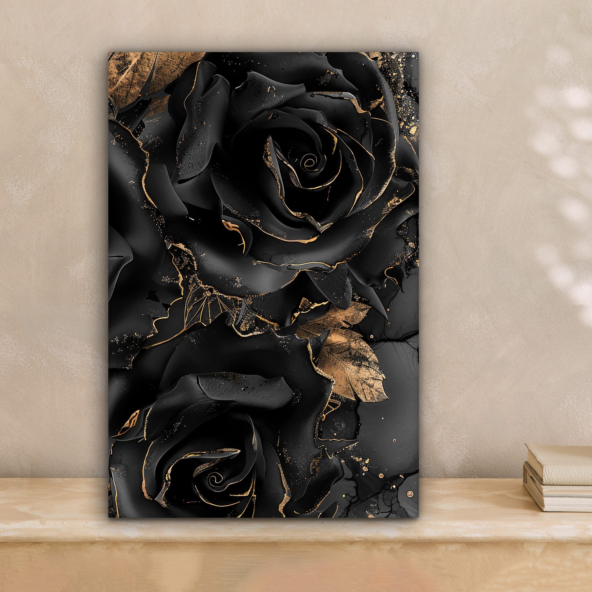 OneMillionCanvasses® Leinwandbild Rosen - Schwarz - Blumen - Gold, Fotodruc günstig online kaufen