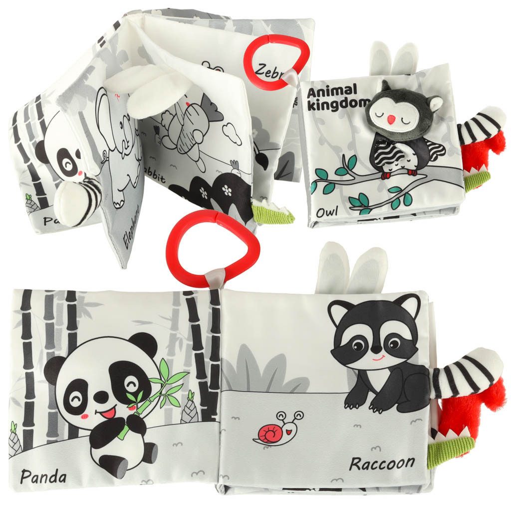 Ikonka Stoffbuch Fühlbuch Knisterbuch Babybuch (Spar-Set, 1-St., 14 x 12,5 x 2 cm weich), Rassel, Quietsche, Knisterseiten, Ring, kontrastreich