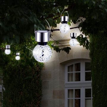 etc-shop Gartenleuchte, LED-Leuchtmittel fest verbaut, 10er Set Solar LED Pendel Kugel Lampen Balkon Leuchten